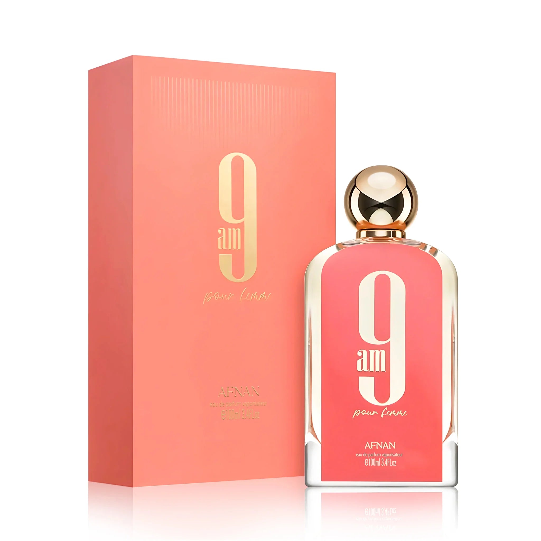 Frasco y caja de 9AM Pour Femme Afnan Eau de Parfum Para Mujer