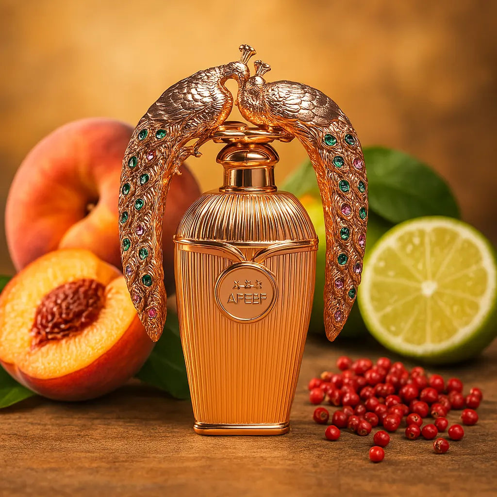Afeef Lattafa Eau de Parfum Unisex con fondo de frutas