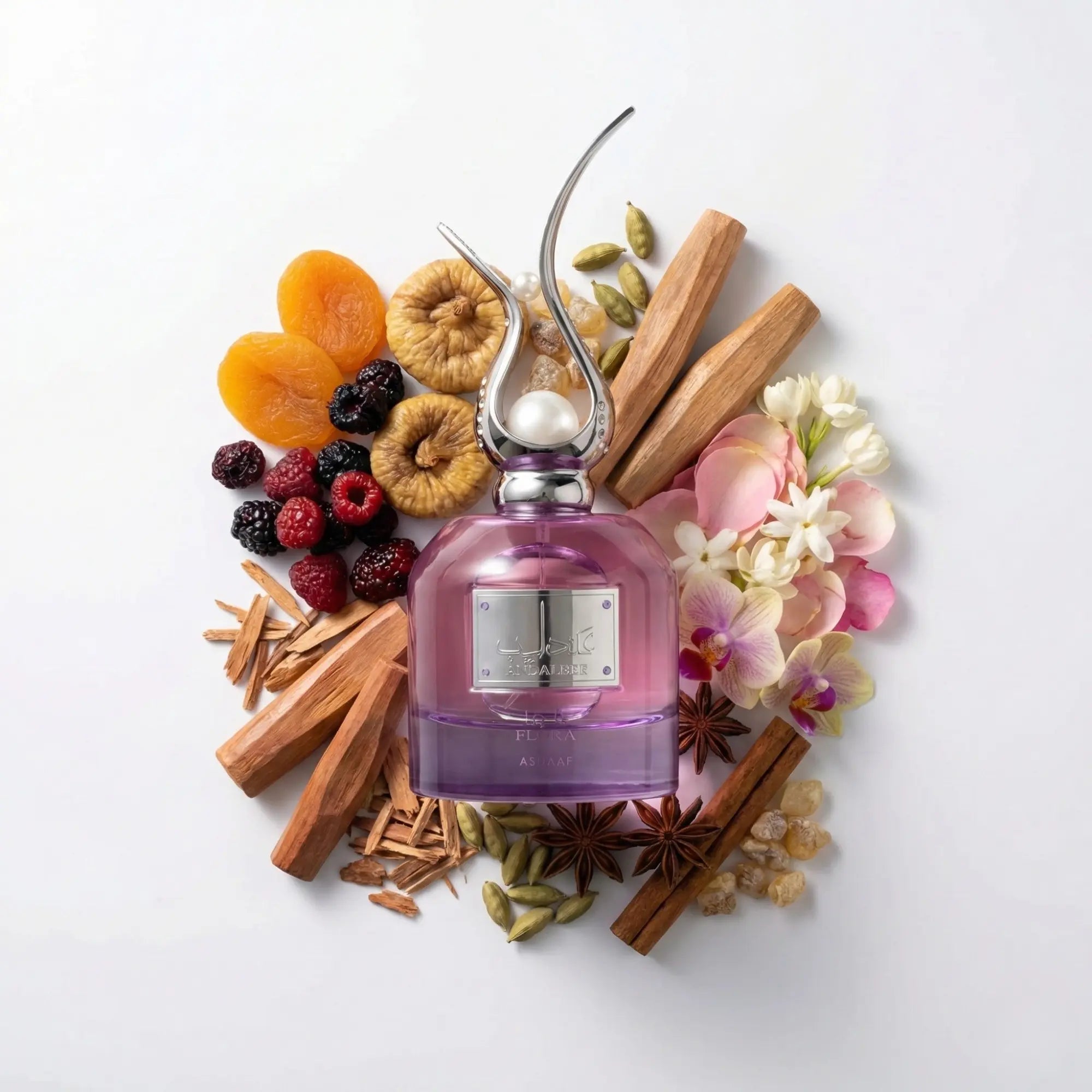 Al_Andaleeb_Flora_Asdaaf_Eau_de_Parfum_Para_Mujer_Fondo_Blanco_Frutas_Sandalo