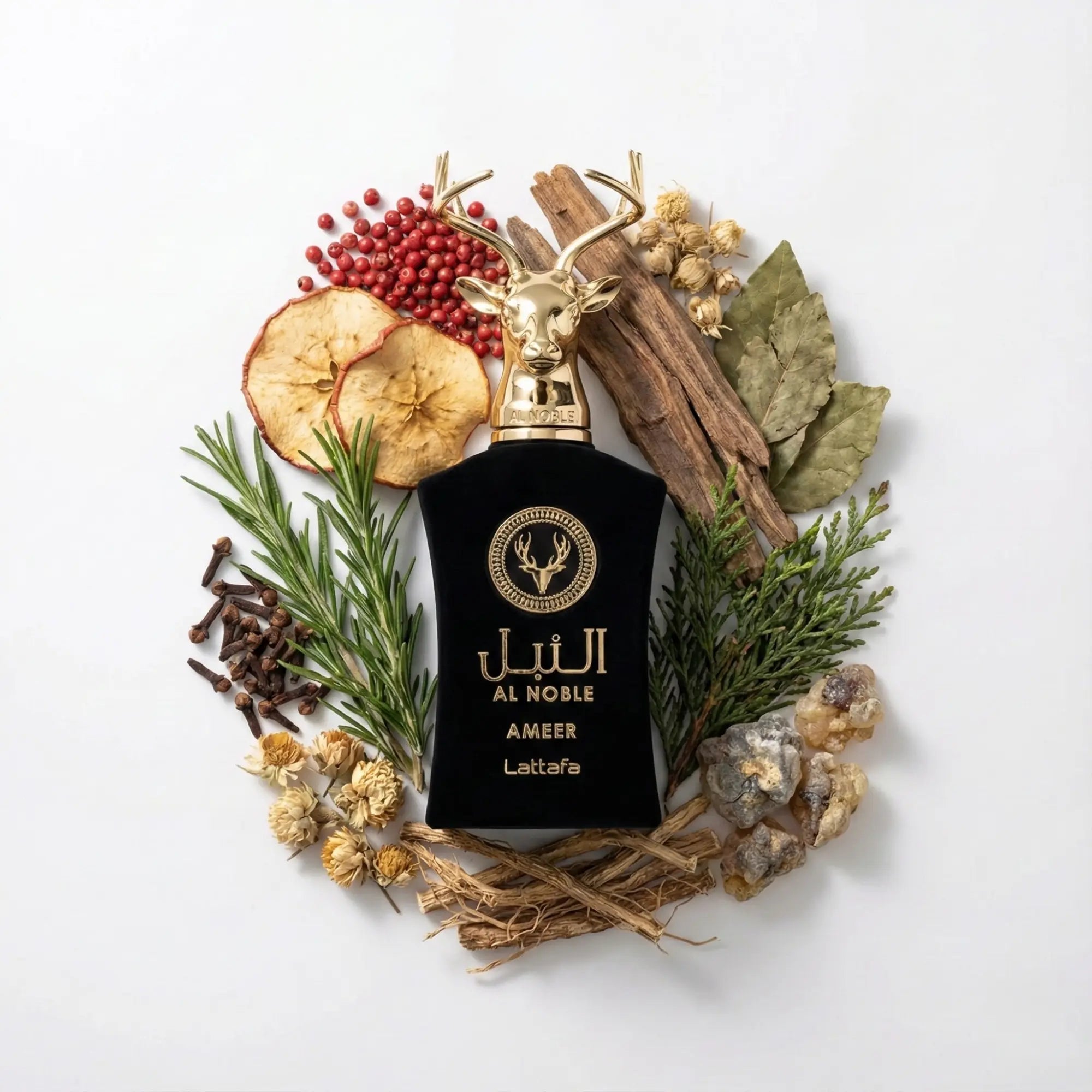 Al_Noble_Ameer_Lattafa_Eau_de_Parfum_Para_Hombre_Fondo_Blanco_Pimienta_Manzana_Romero