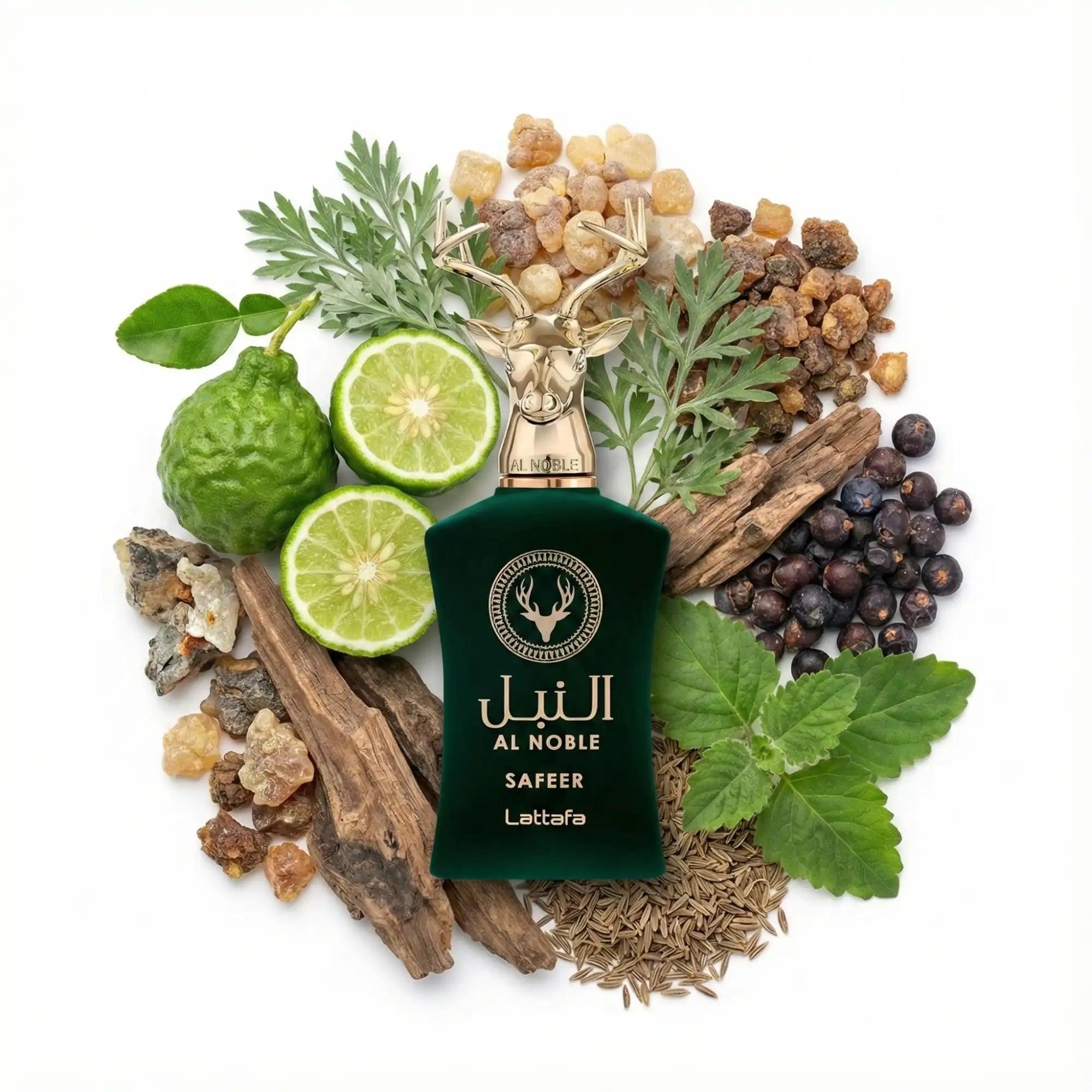 Al_Noble_Safeer_Lattafa_Eau_de_Parfum_Unisex_Fondo_Blanco_Bergamota_Comino