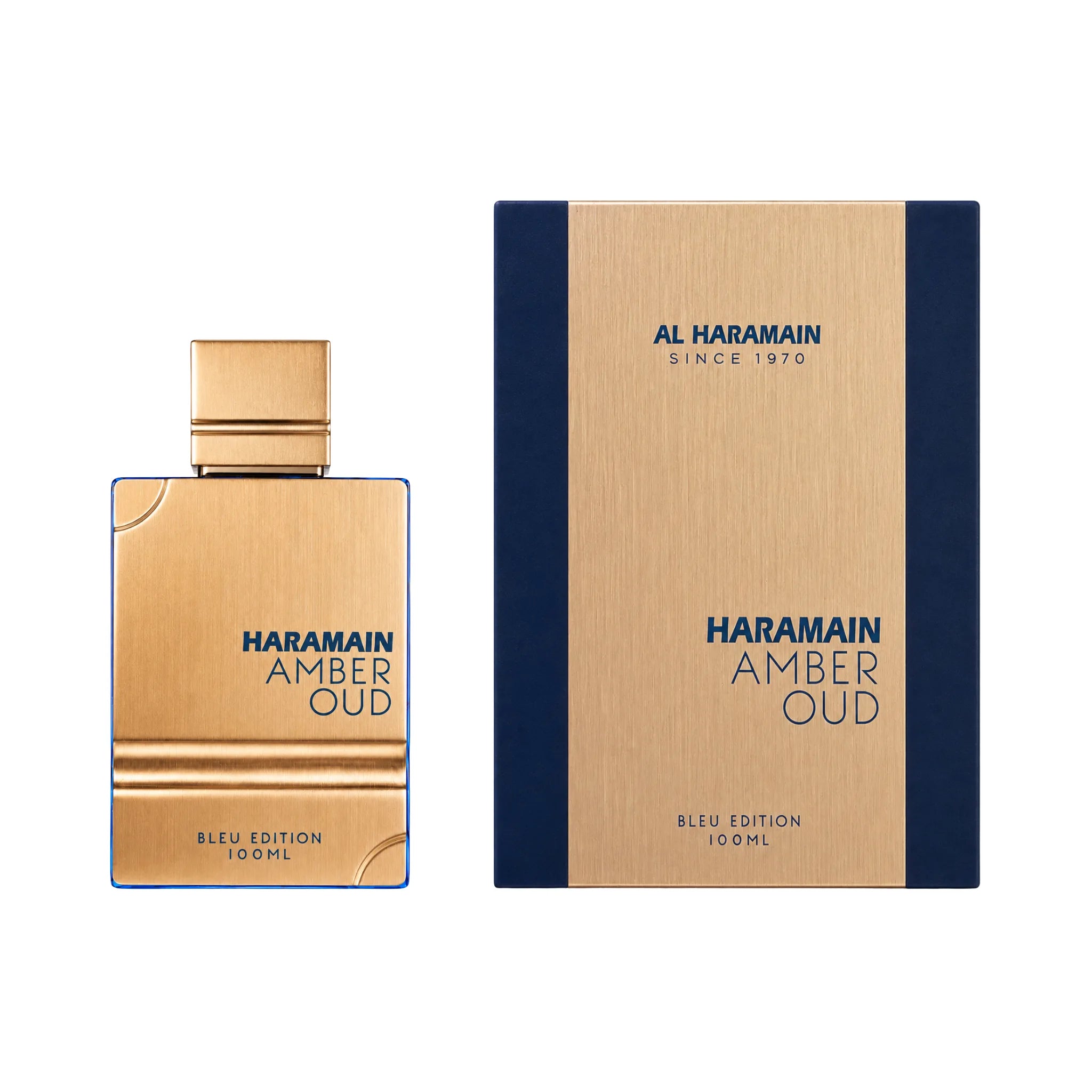 Frasco y caja de Amber Oud Bleu Edition Al Haramain Eau de Parfum Para Hombre