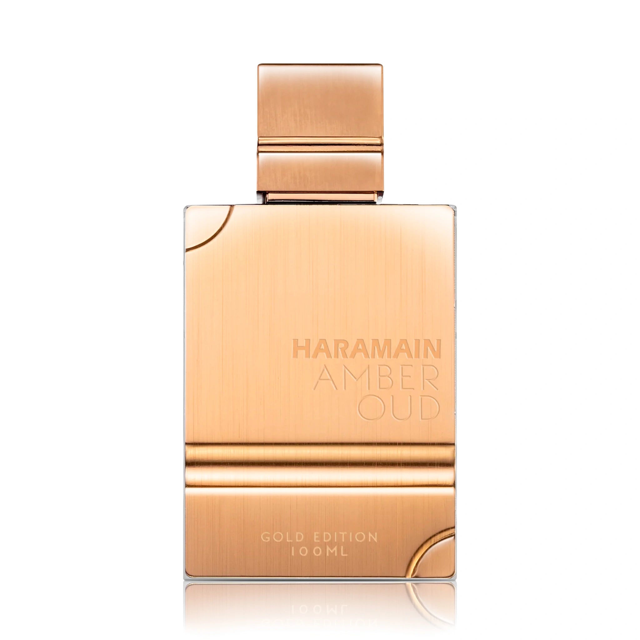 Foto frontal Amber Oud Gold Edition Al Haramain Eau de Parfum Unisex fondo blanco