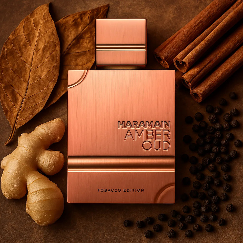 Amber Oud Tobacco Edition Al Haramain Eau de Parfum Unisex con fondo  de tabaco