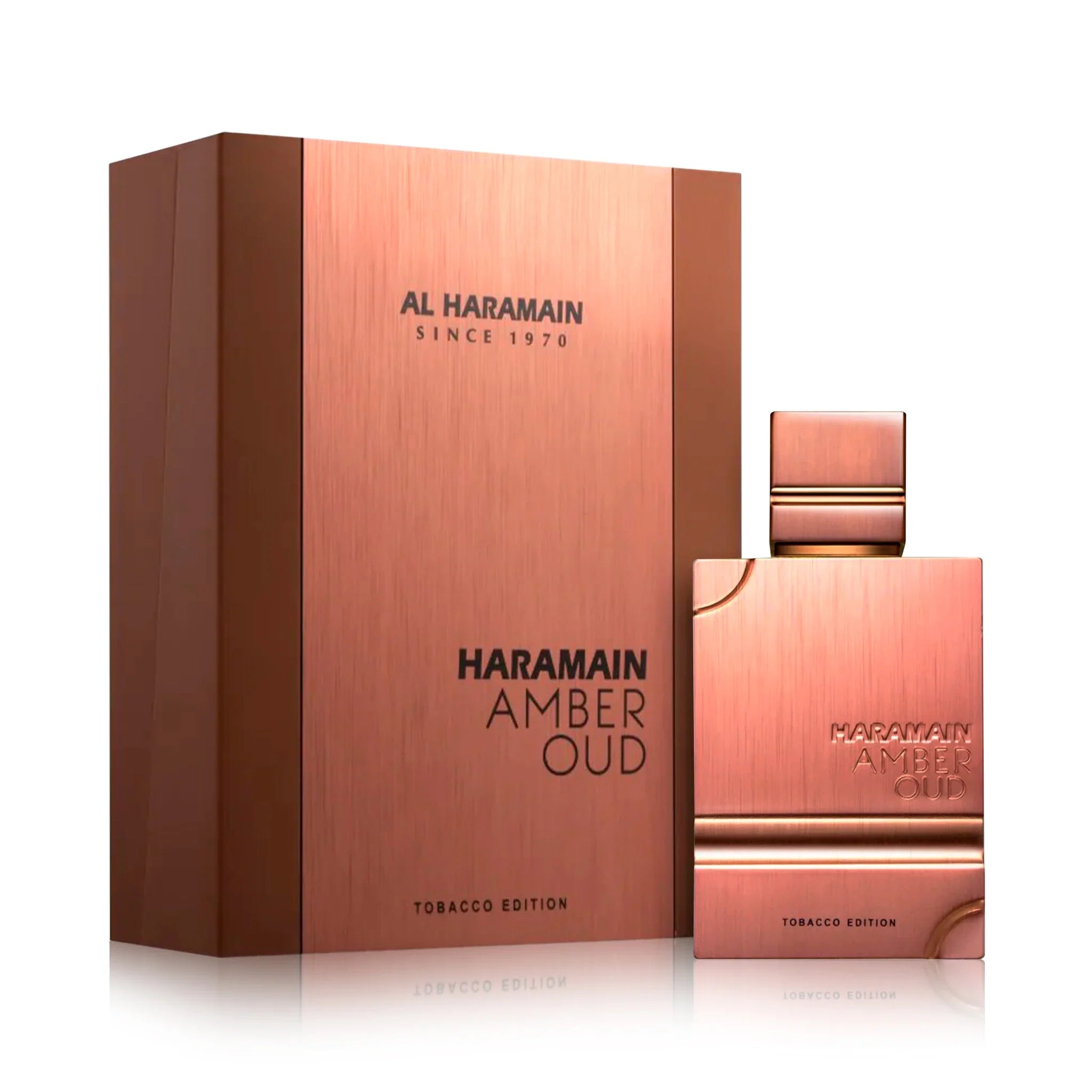 Frontal del Amber Oud Tobacco Edition Al Haramain Eau de Parfum Unisex con su caja