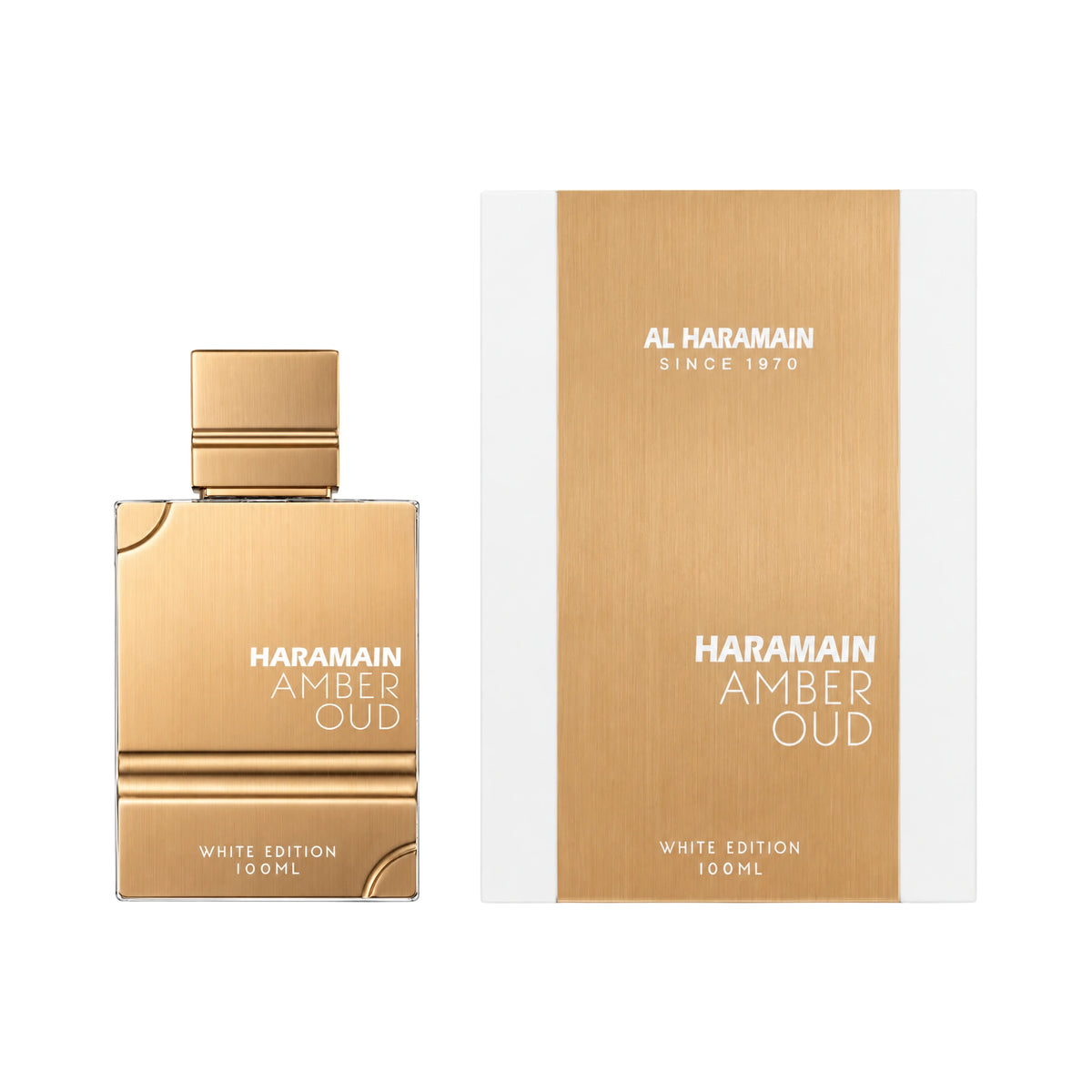 Caja y botella de Amber Oud White Edition Al Haramain Eau de Parfum