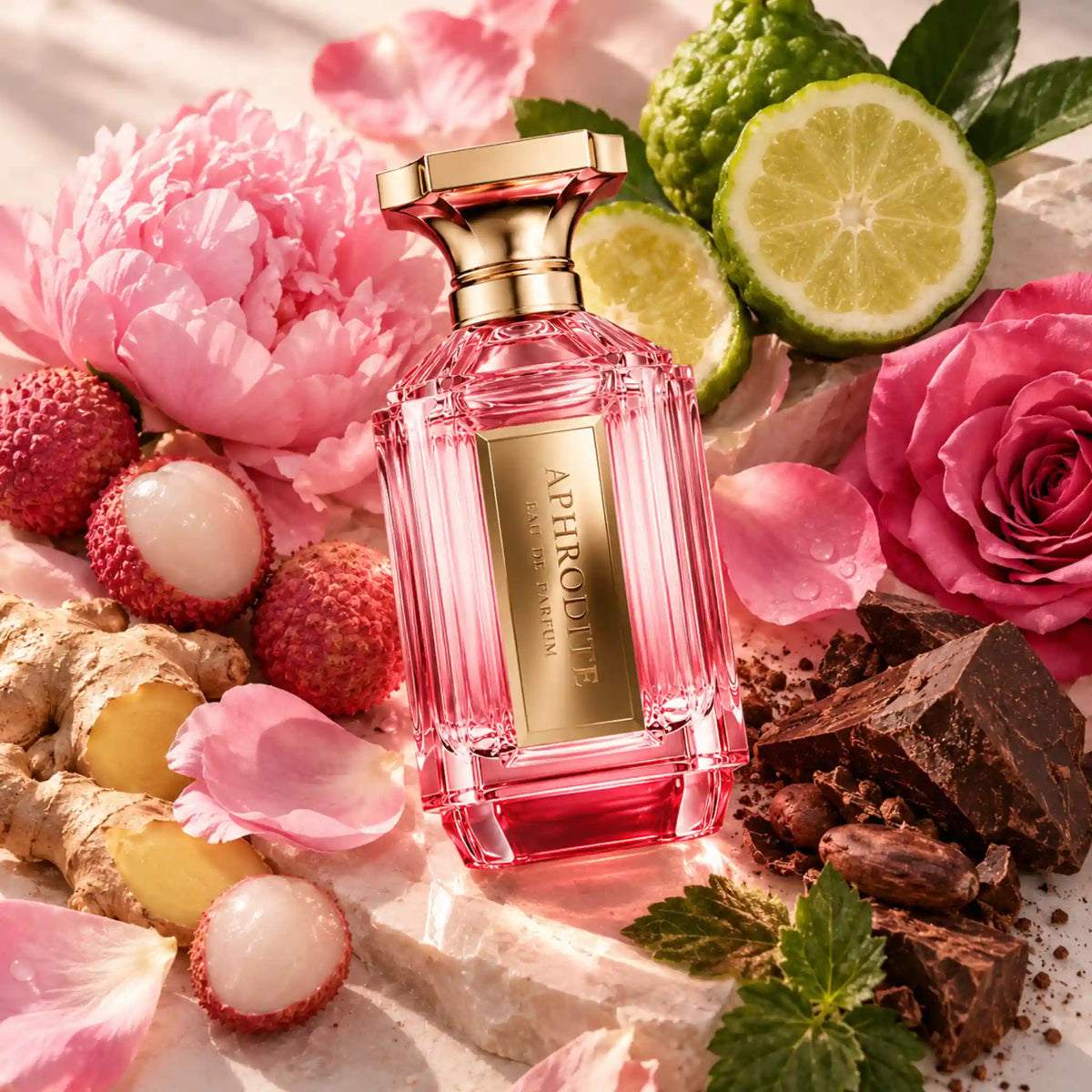 Aphrodite Velixir Eau de Parfum con fondo con notas