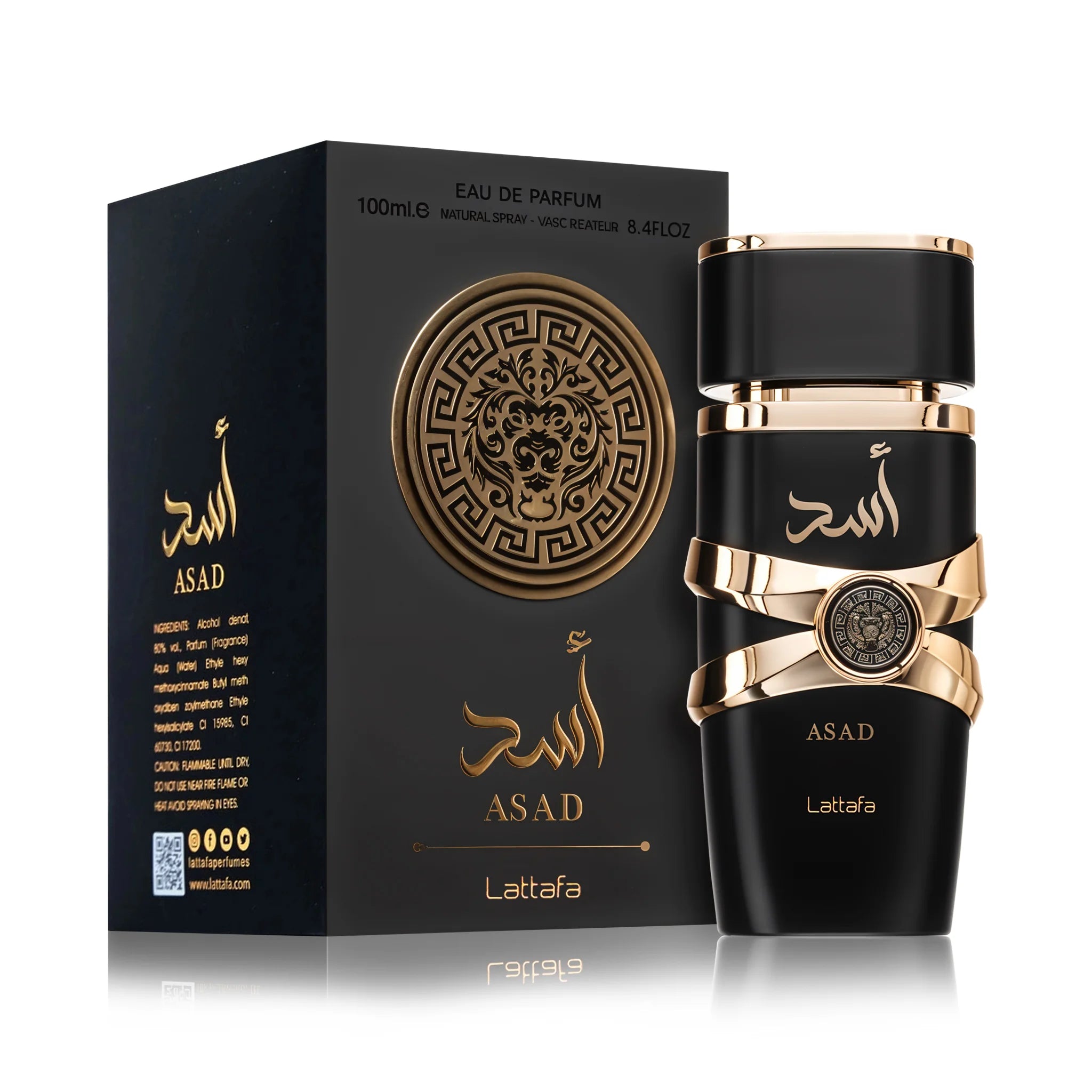 Frasco y caja del Asad Lattafa Eau de Parfum Para Hombre
