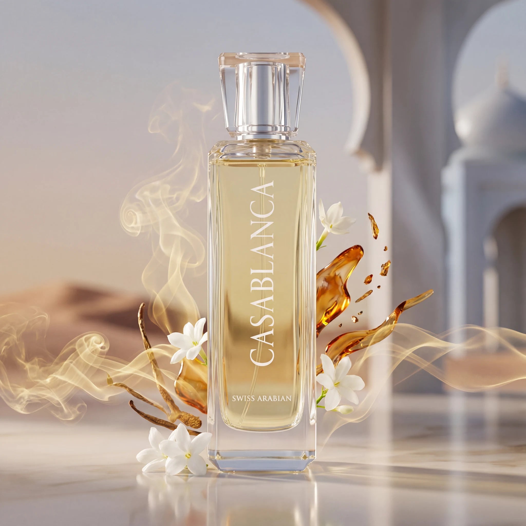 Casablanca Swiss Arabian Eau de Parfum Unisex con fondo creativo de ingredientes 