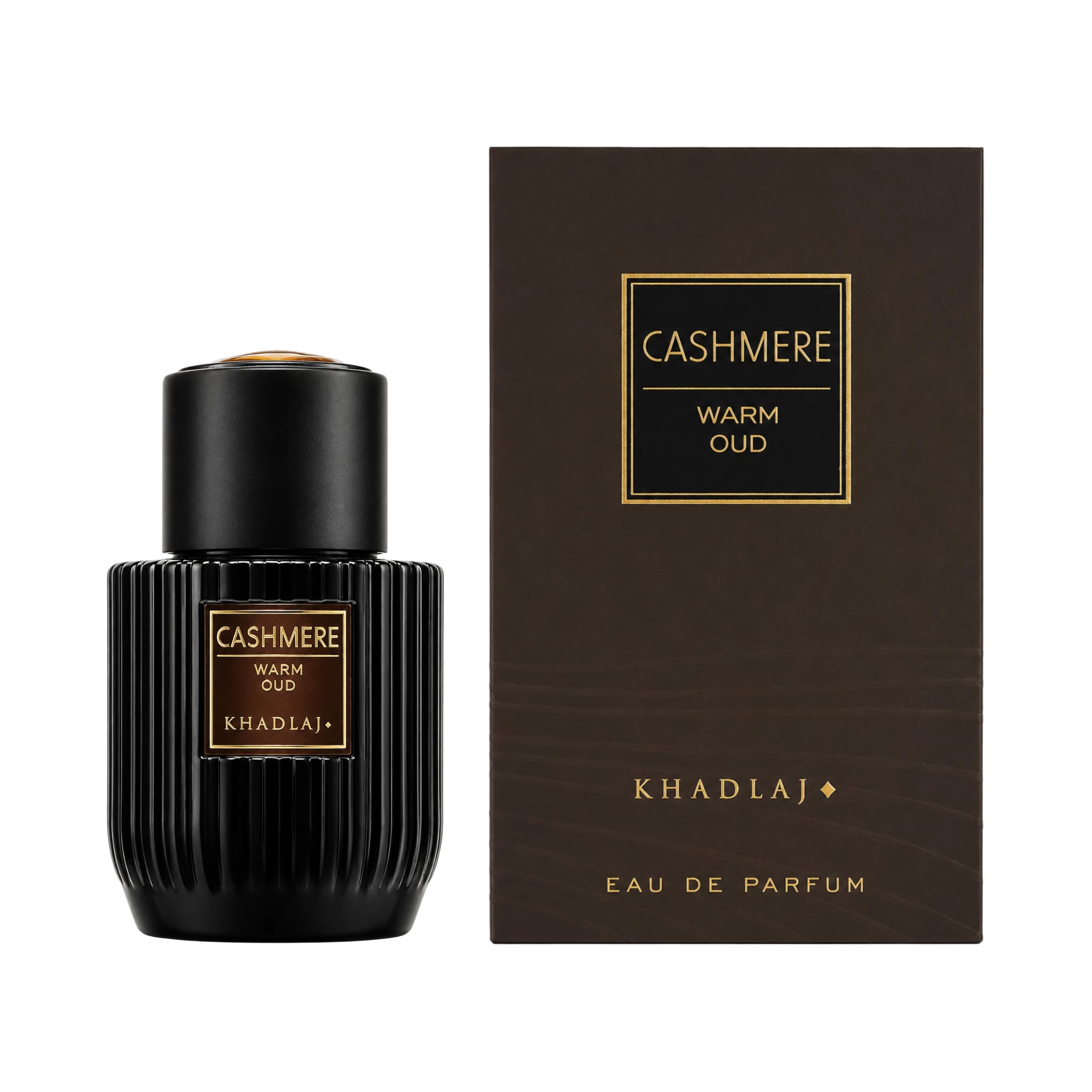 Caja y botella del perfume Cashmere Warm Oud Khadlaj Eau de Parfum