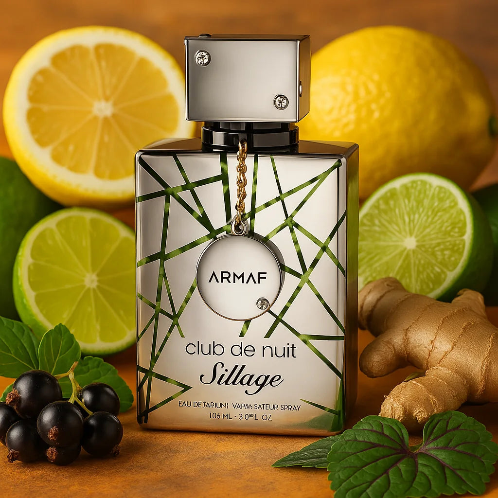Club de Nuit Sillage Armaf Eau de Parfum Para Hombre con fondo de limón y jengibre