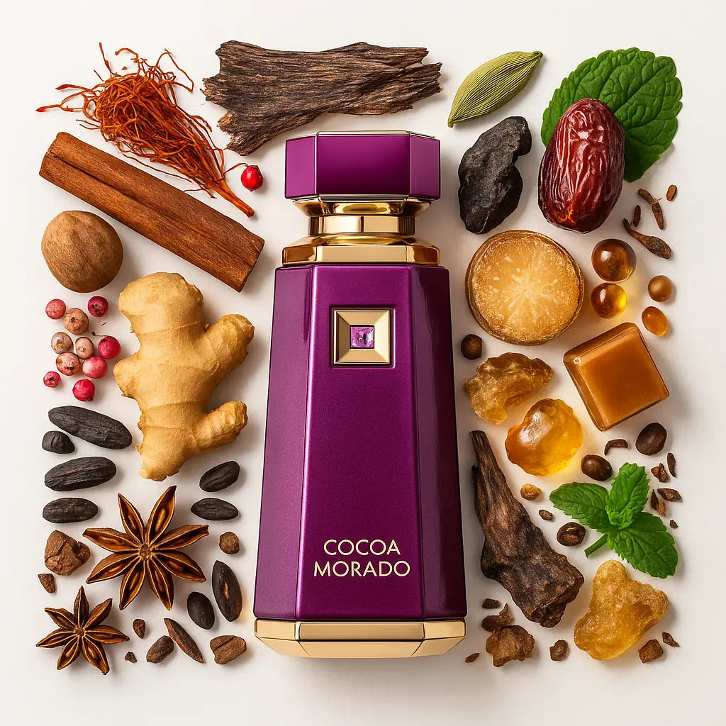 Cocoa Morado French Avenue Eau de Parfum Unisex con fondo de ingredientes