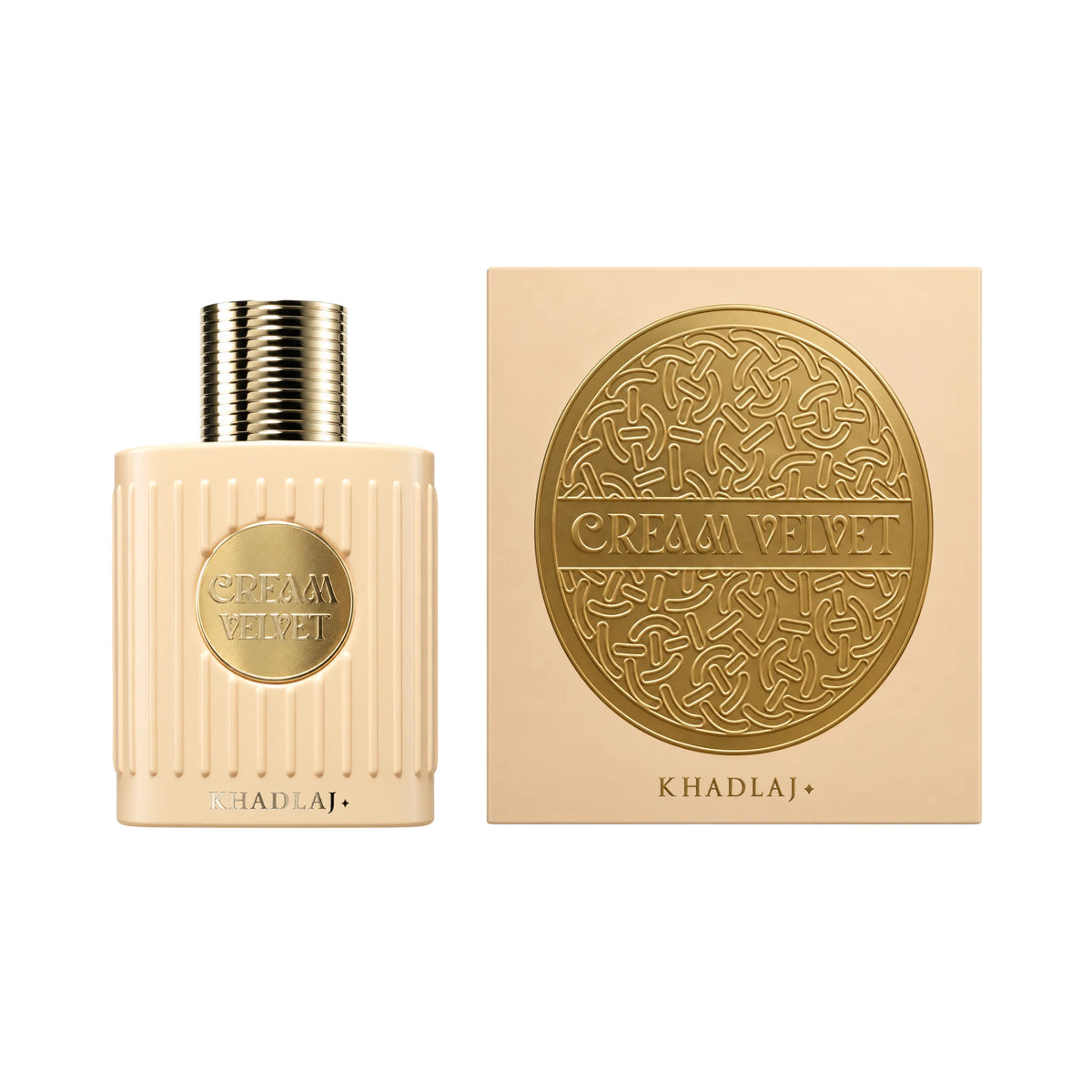 Caja y botella de Cream Velvet Khadlaj Extrait de Parfum