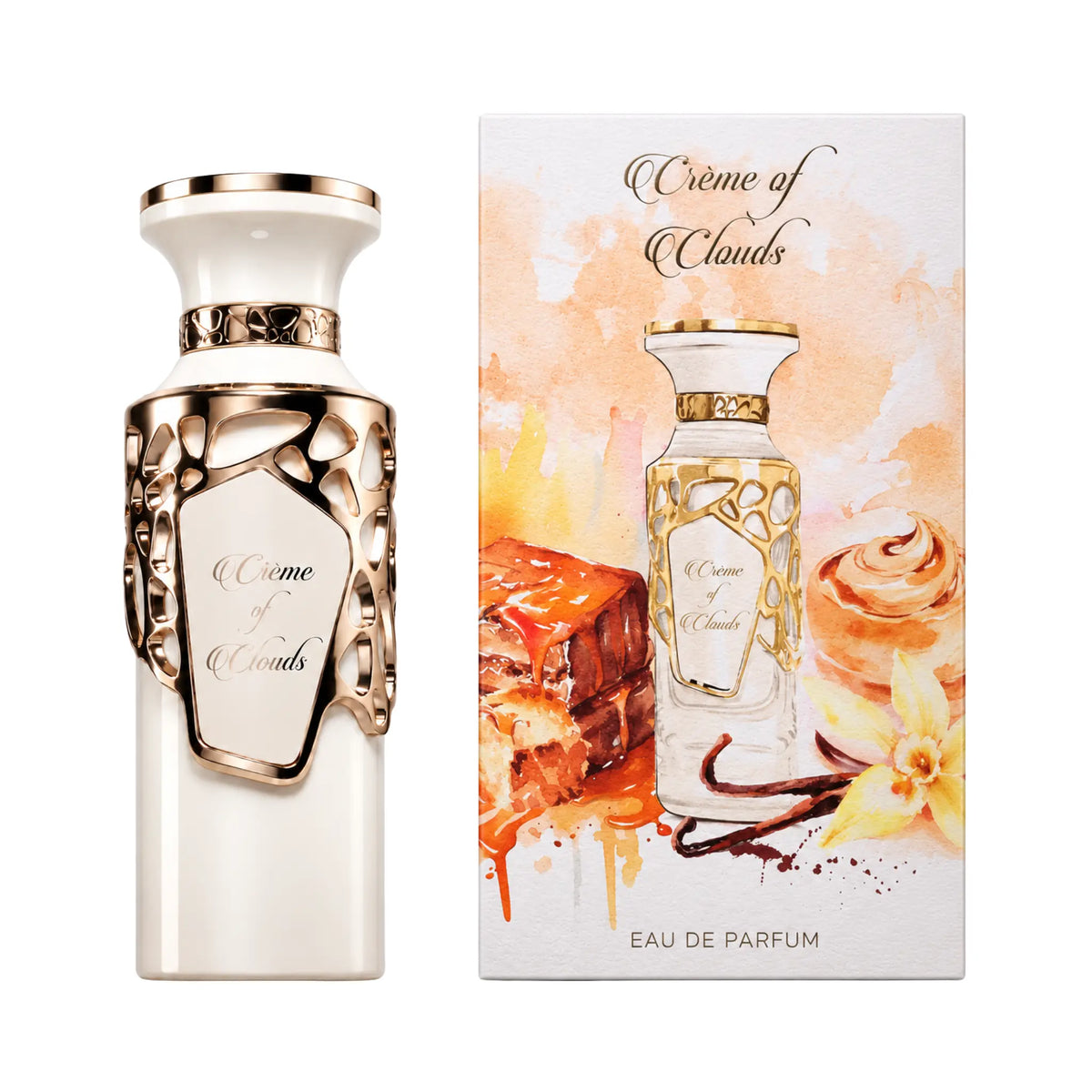 Caja y botella de Creme of Clouds Fragrance World Eau de Parfum