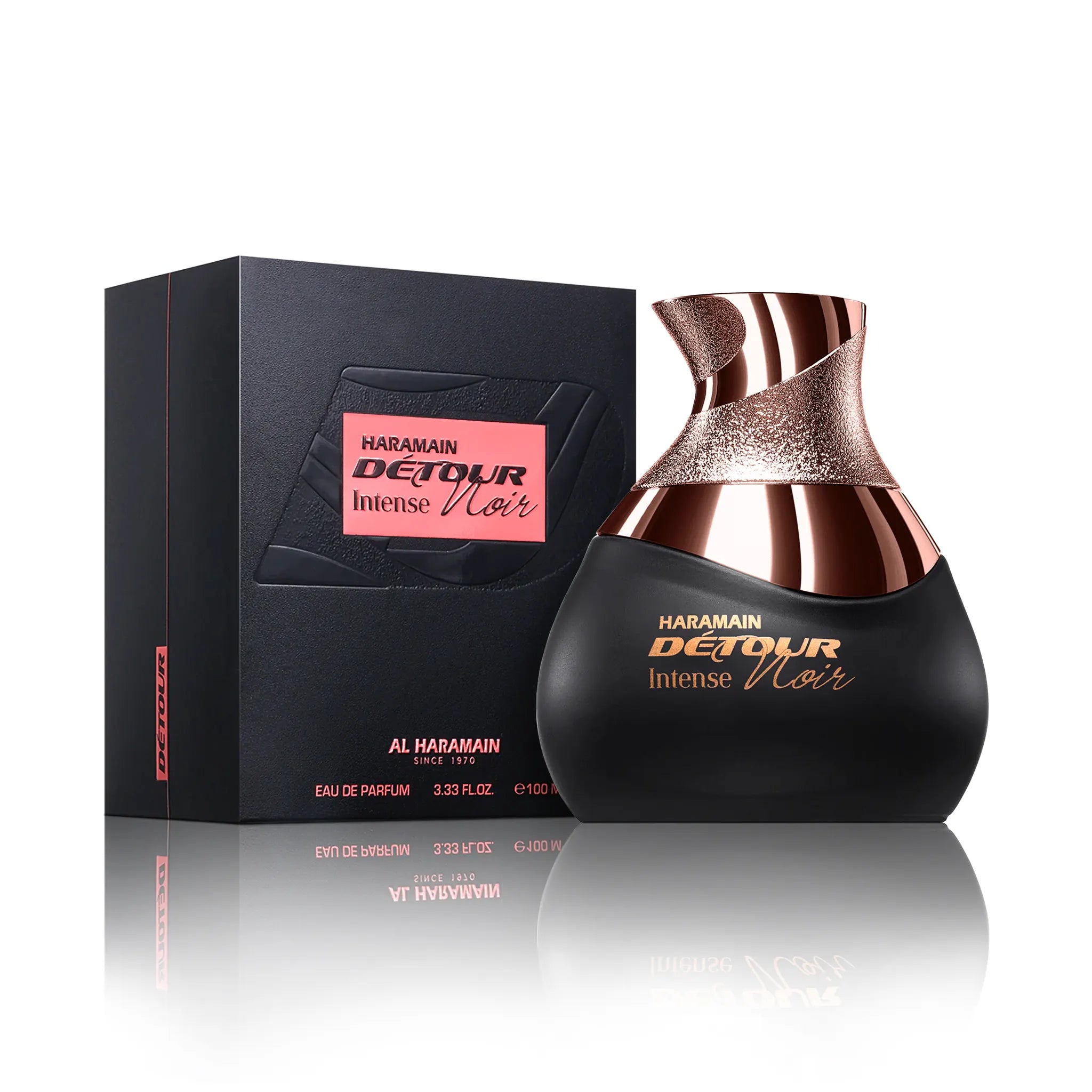 Frasco y caja de Detour Noir Intense Al Haramain Eau de Parfum Para Hombre
