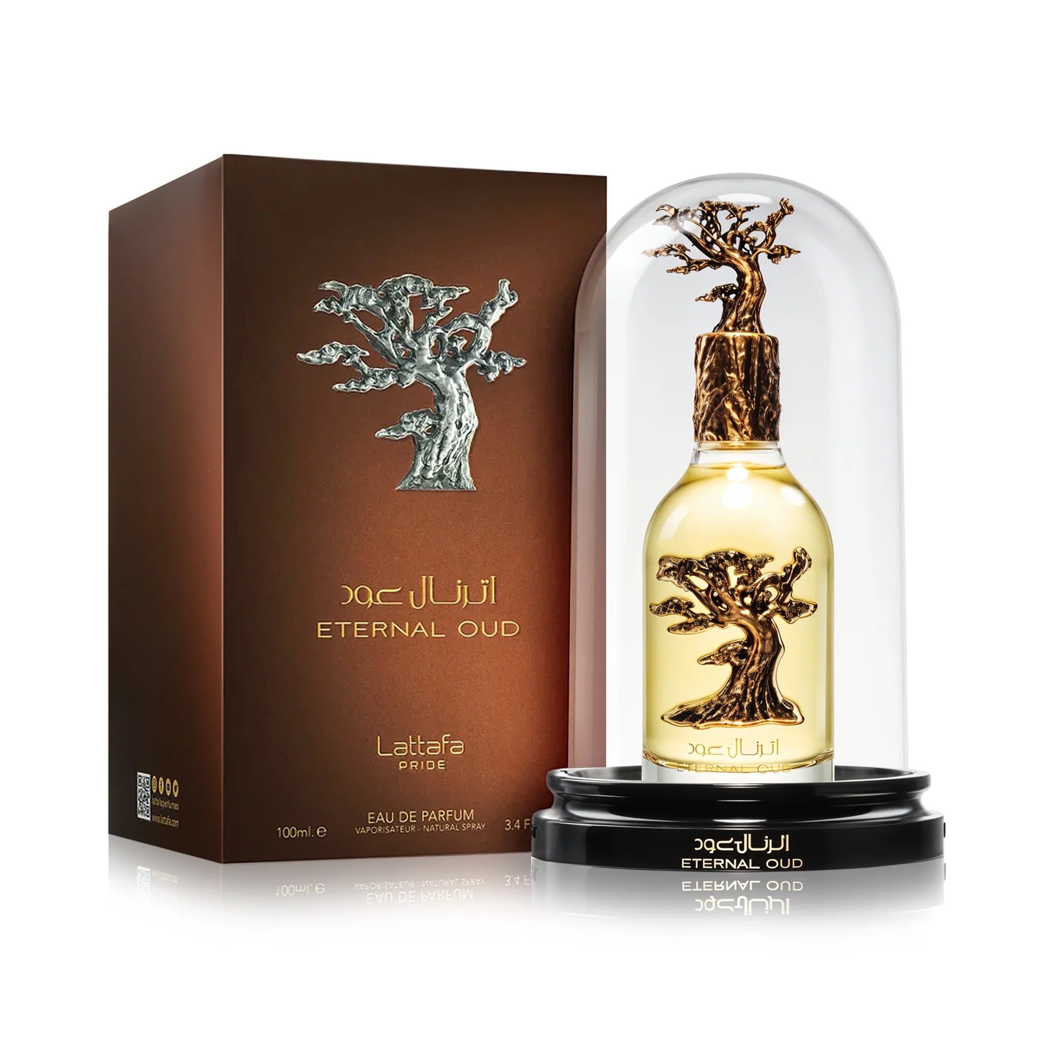 Frasco y caja del Eternal Oud Lattafa Eau de Parfum Unisex