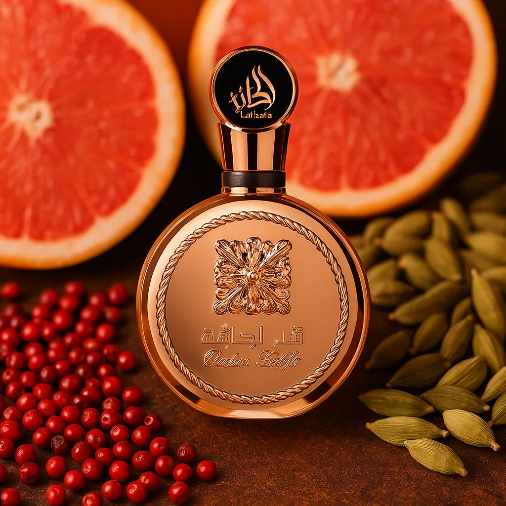 Fakhar Extrait Lattafa Eau de Parfum Unisex con fondo e frutas