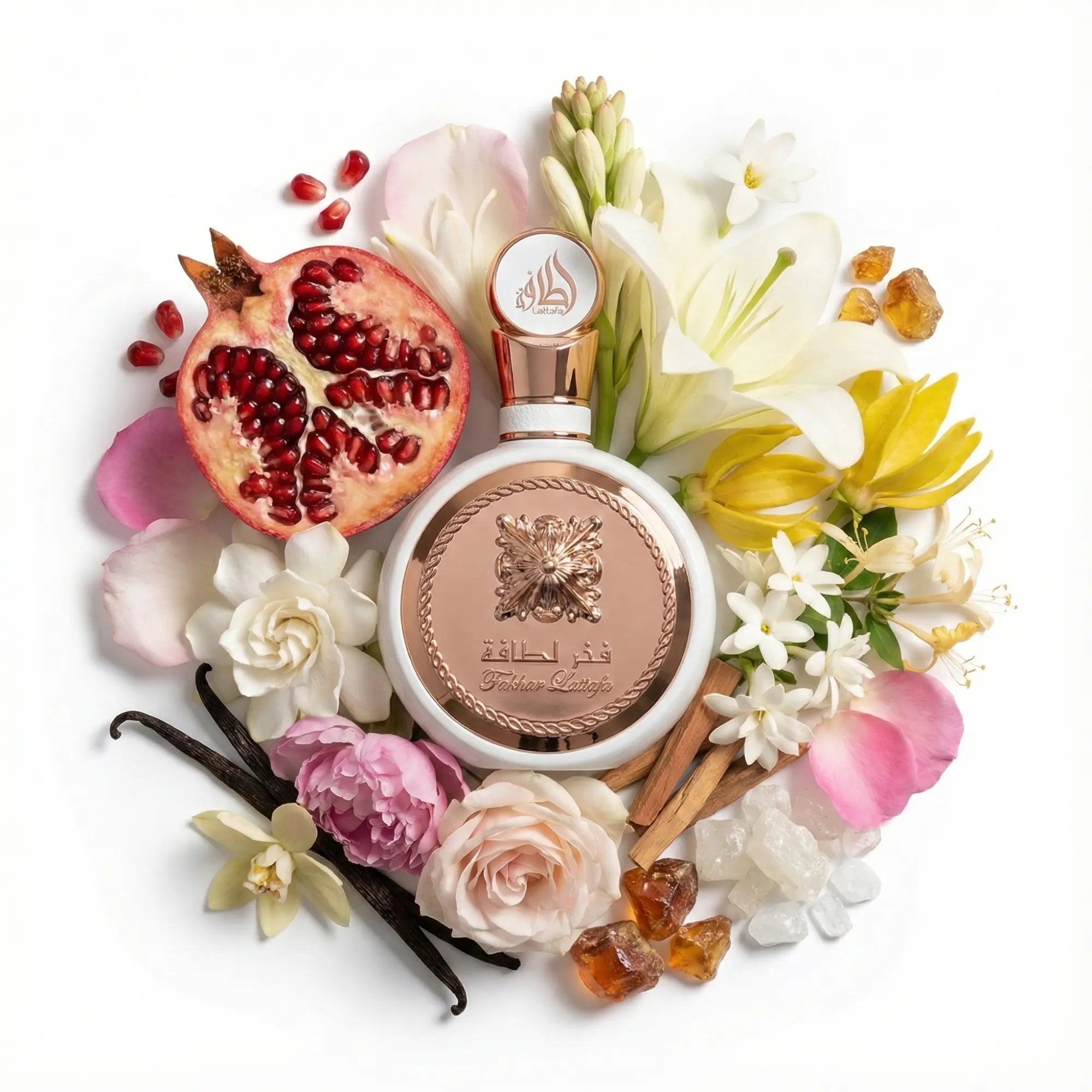Fakhar_Rose_Lattafa_Eau_de_Parfum_Para_Mujer_Fondo_Blanco_Granada_Rosa