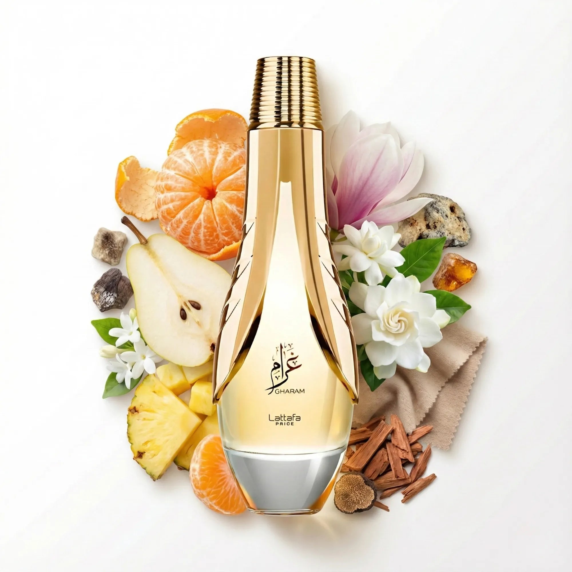Gharam_Lattafa_Eau_de_Parfum_Para_Mujer_Fondo_Blanco_Mandarina_Pera