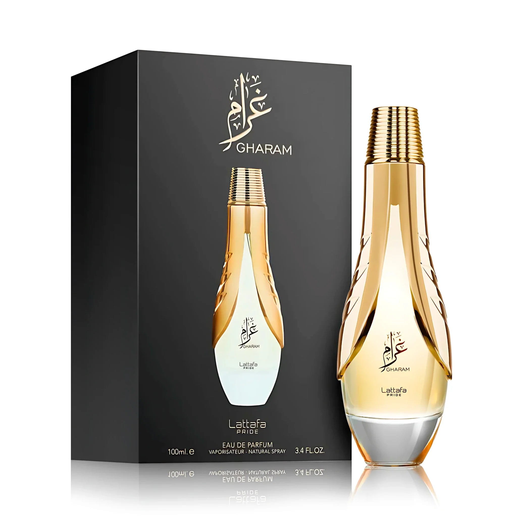 Frasco y caja del Gharam Lattafa Eau de Parfum Para Mujer