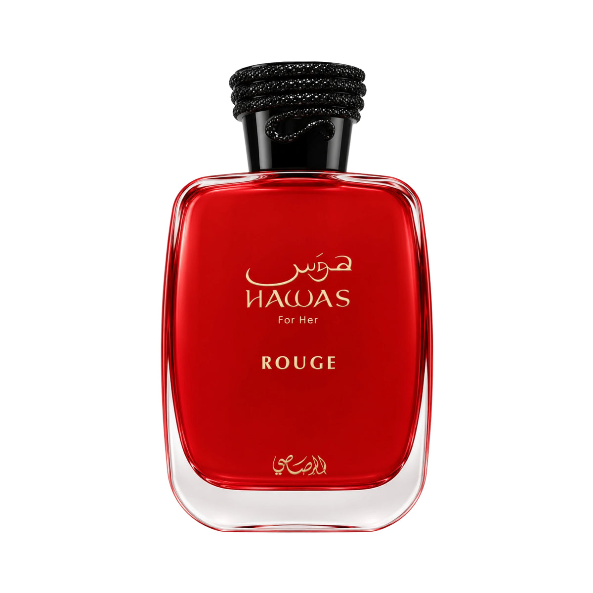 Botella roja de Hawas Rouge Rasasi Eau de Parfum