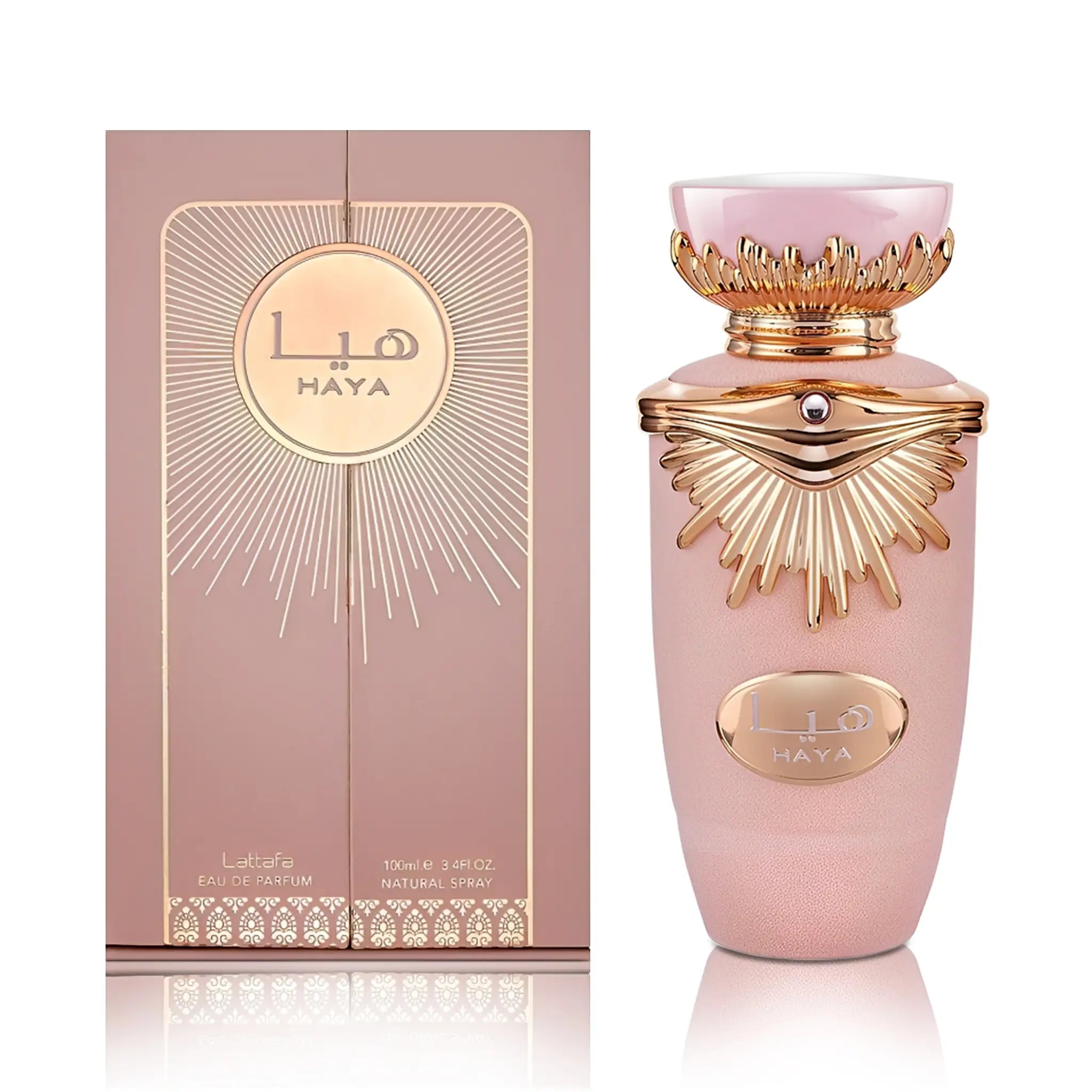 Frasco y caja de Haya Lattafa Eau de Parfum Para Mujer