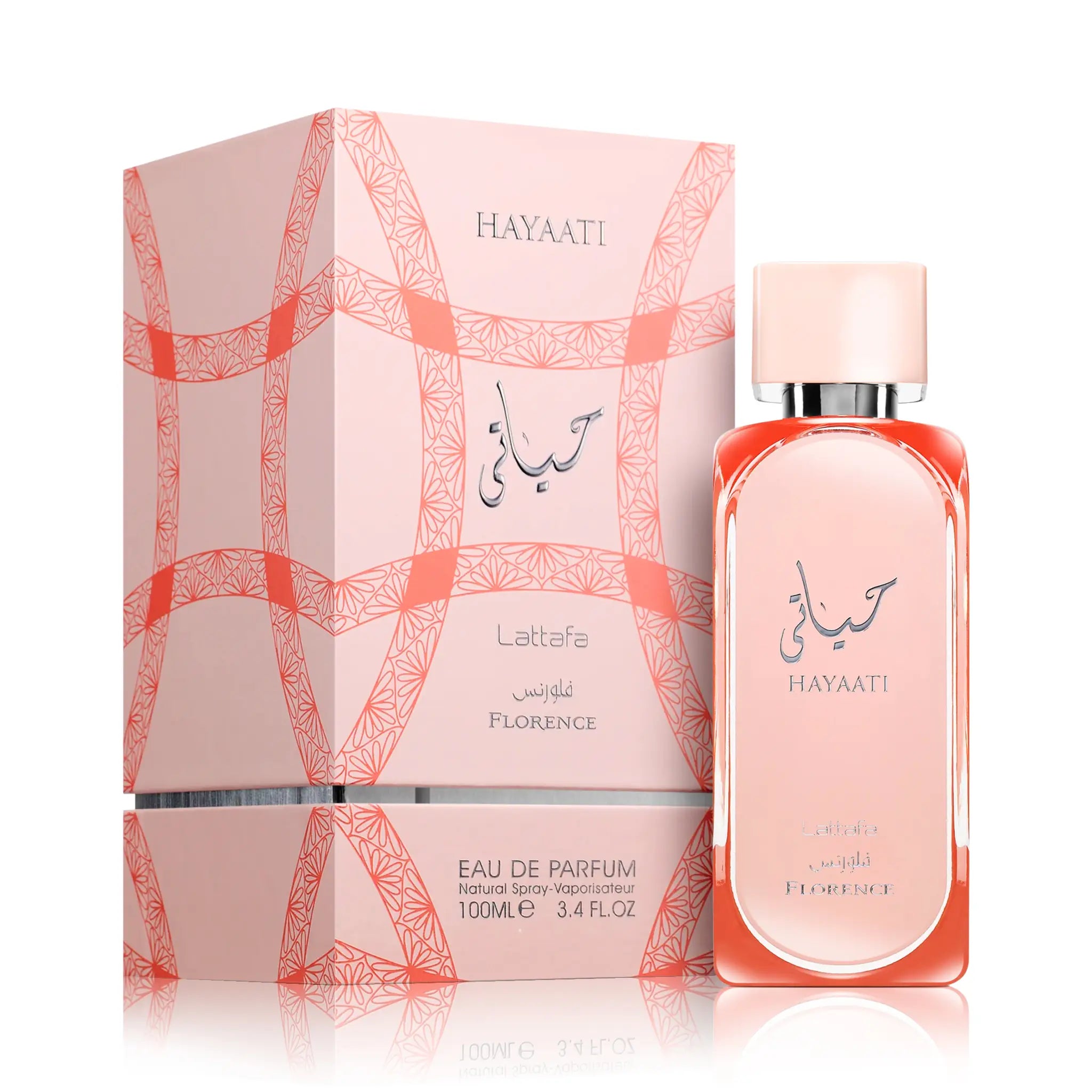 Frasco y caja de Hayaati Florence Lattafa Eau de Parfum Para Mujer