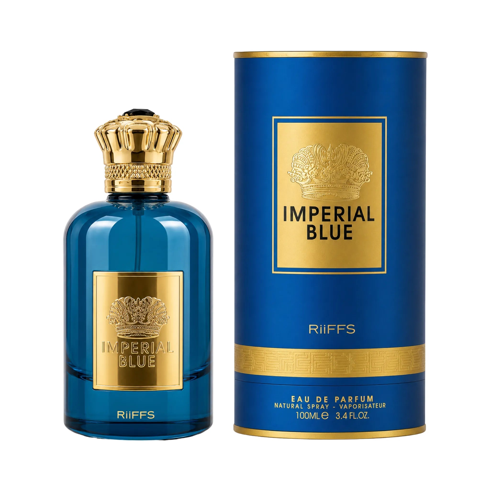 Caja y botella de Imperial Blue Riiffs Eau de Parfum