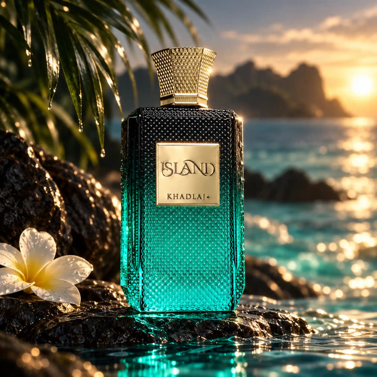 Island Khadlaj Eau de Parfum con fondo de playa