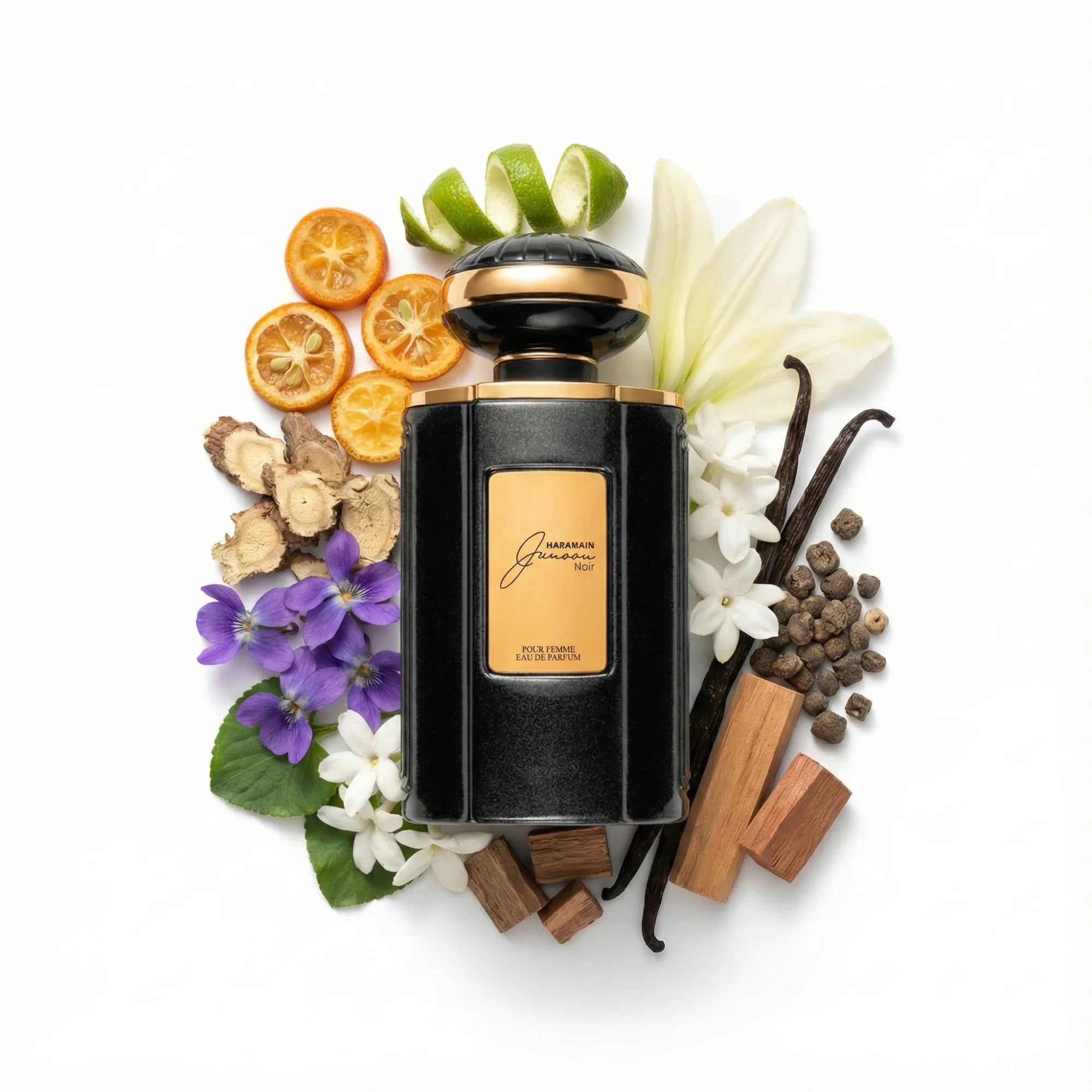 Junoon_Noir_Al_Haramain_Eau_de_Parfum_Para_Mujer_Fondo_Blanco_Kumquat_Lima_Violeta_Jazmin