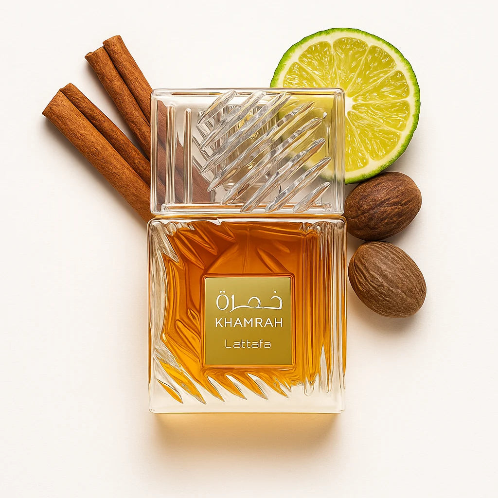 Khamrah_Lattafa_Eau_de_Parfum_Unisex_Fondo_Blanco_Nuez_Canela_Bergamota