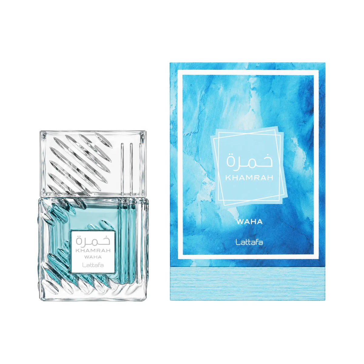 Botella y caja de Khamrah Waha Lattafa Eau de Parfum 