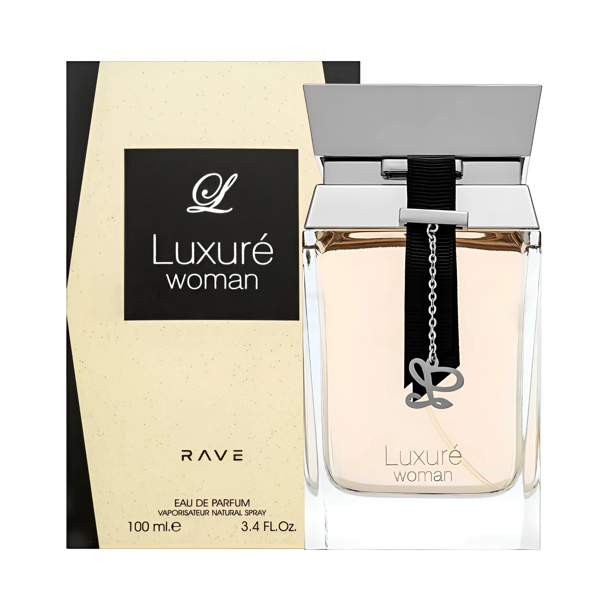 Frasco y caja de Luxuré Woman Rave Eau de Parfum Para Mujer