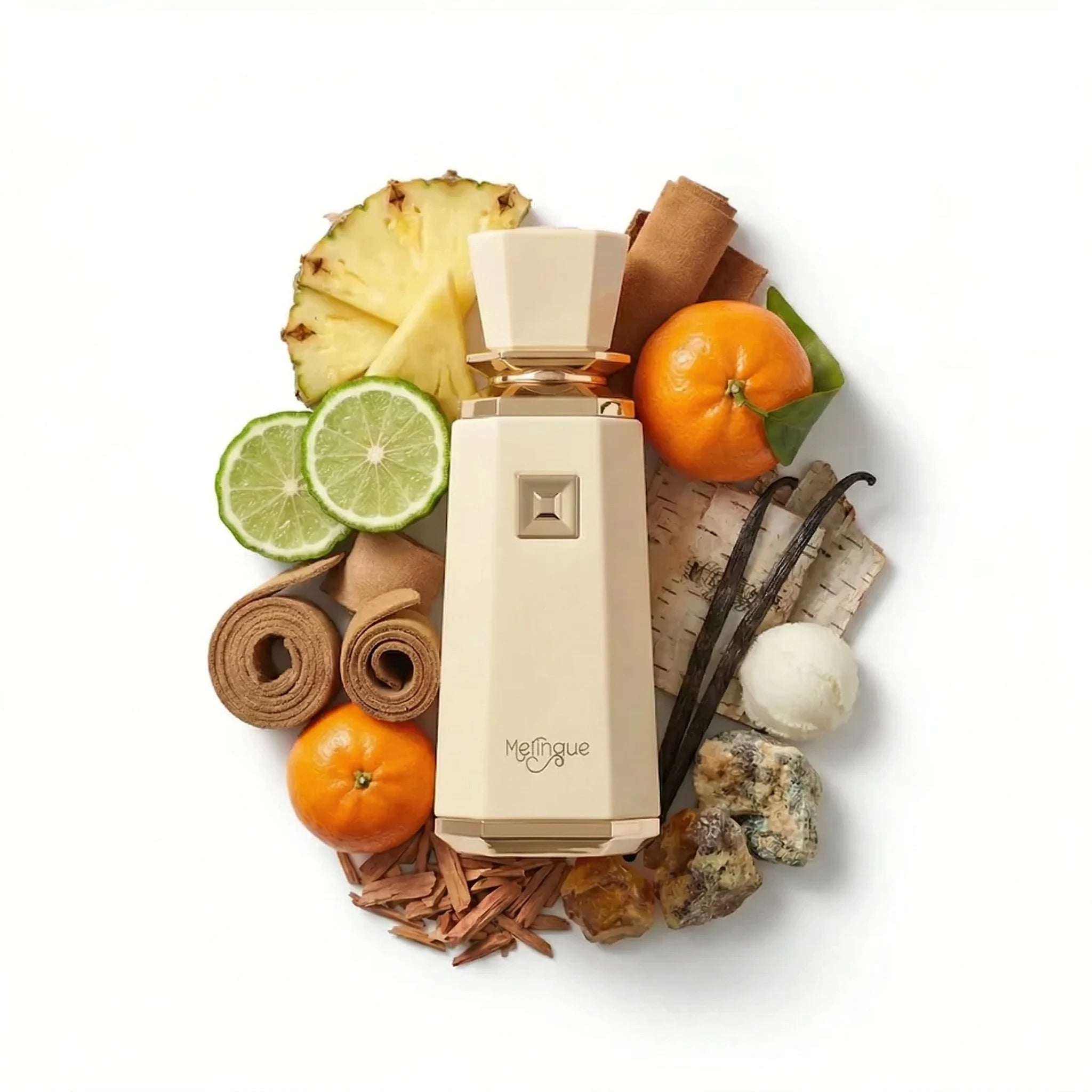Meringue French Avenue Eau de Parfum Para Mujer con fondo de ingredientes