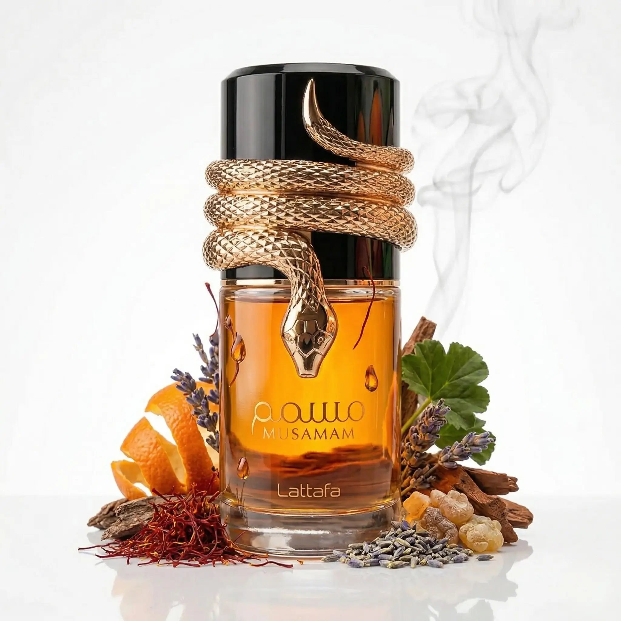 Musamam_Lattafa_Eau_de_Parfum_Unisex_Fondo_Blanco_Azafran_Geranio