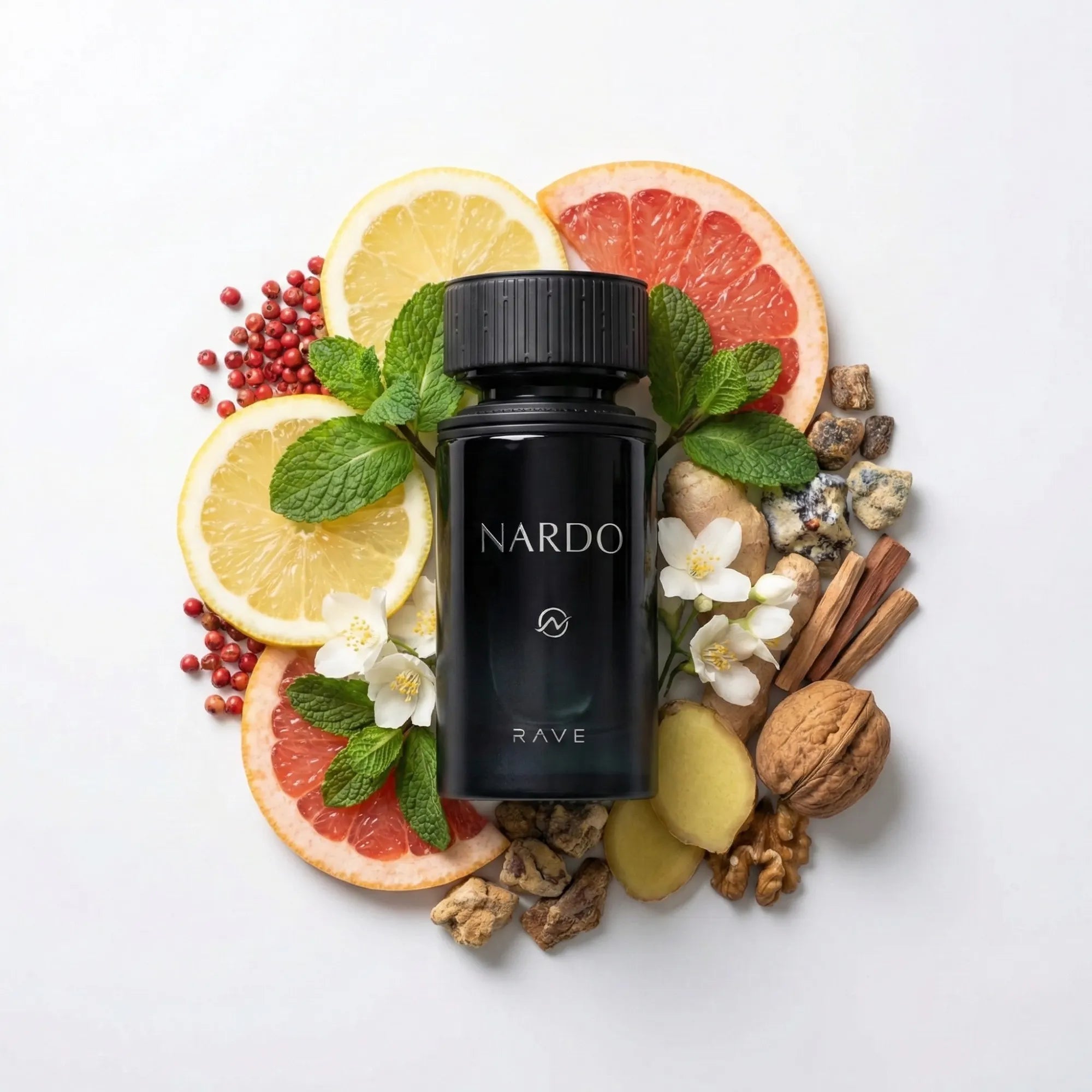 Nardo_Black_Rave_Eau_de_Parfum_Unisex_Fondo_Blanco_Nuez_Pomelo