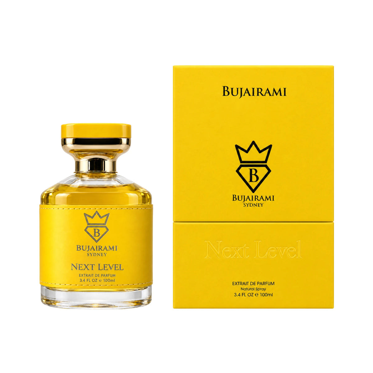 Caja y botella de Next Level Bujairami Extrait de Parfum