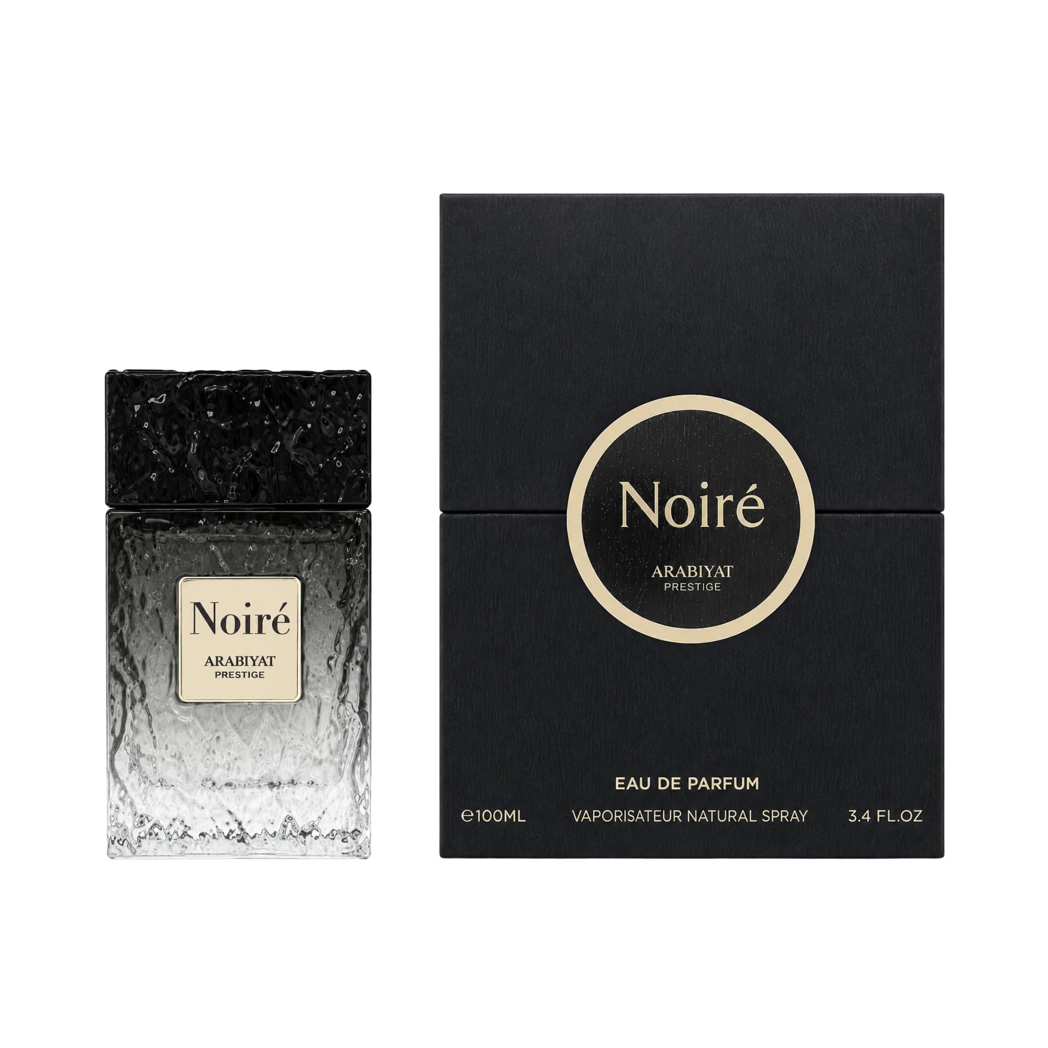 Caja y botella de Noirè Arabiyat Prestige Eau de Parfum