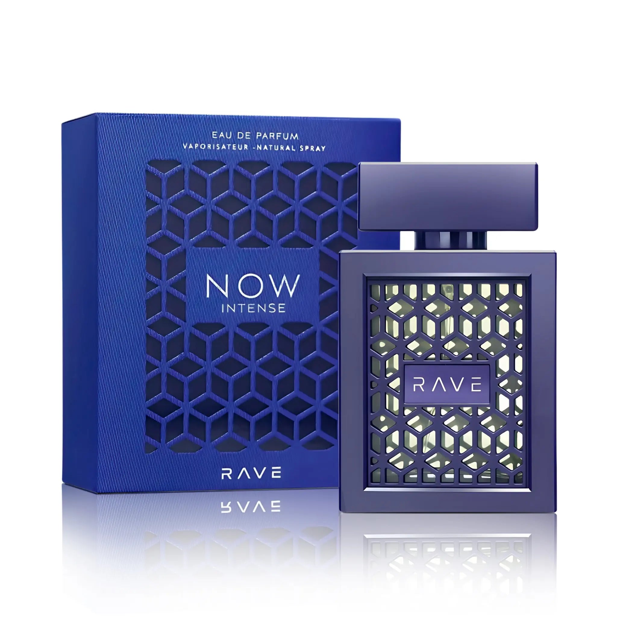 Frasco y caja de Now Intense Rave Eau de Parfum Para Hombre