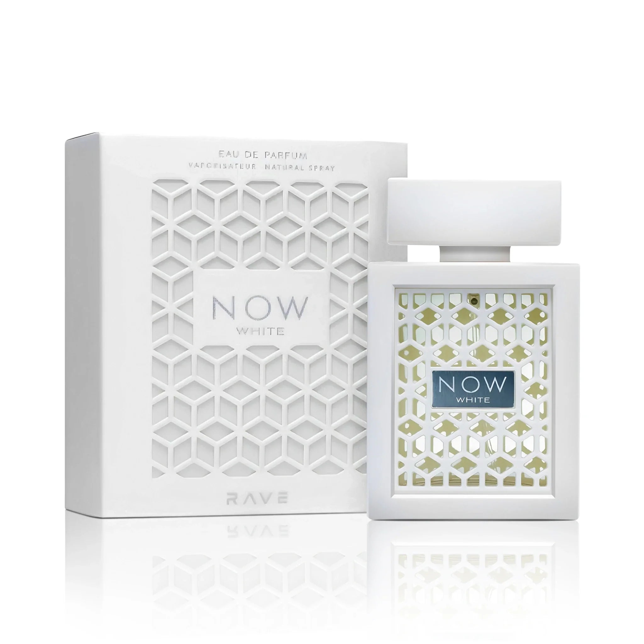 Frasco y caja de Now White Rave Eau de Parfum Unisex