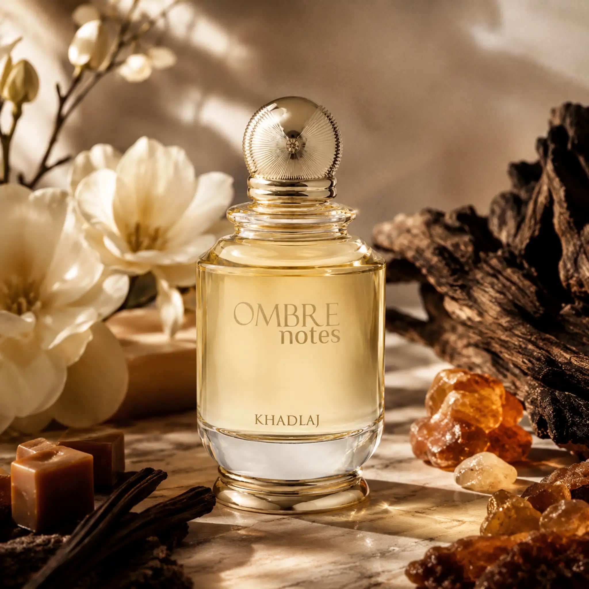 Ombre Notes Khadlaj Eau de Parfum con fondo creativo