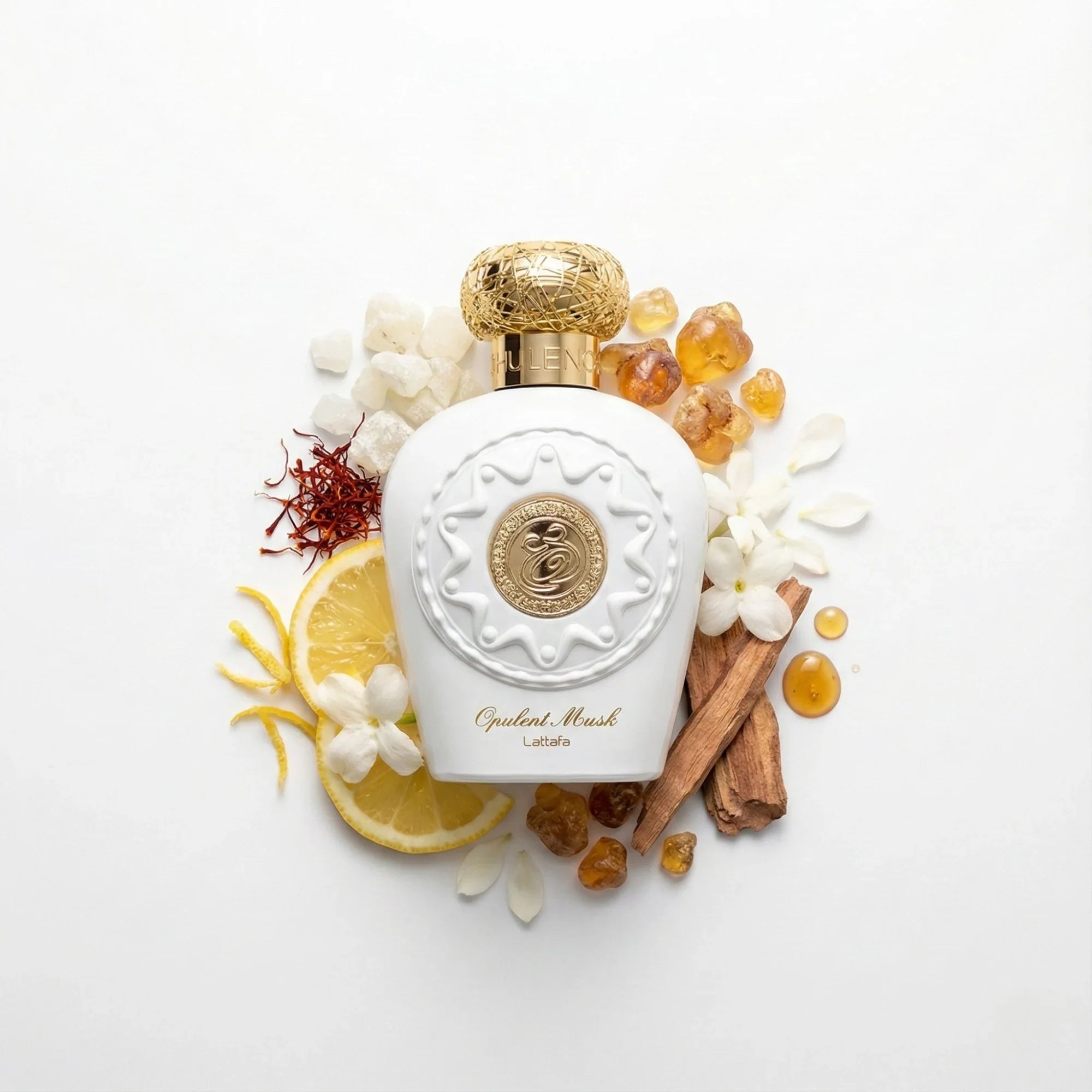 Opulent_Musk_Lattafa_Eau_de_Parfum_Para_Mujer_Fondo_Blanco_Almizcle_Azafrán_Limón