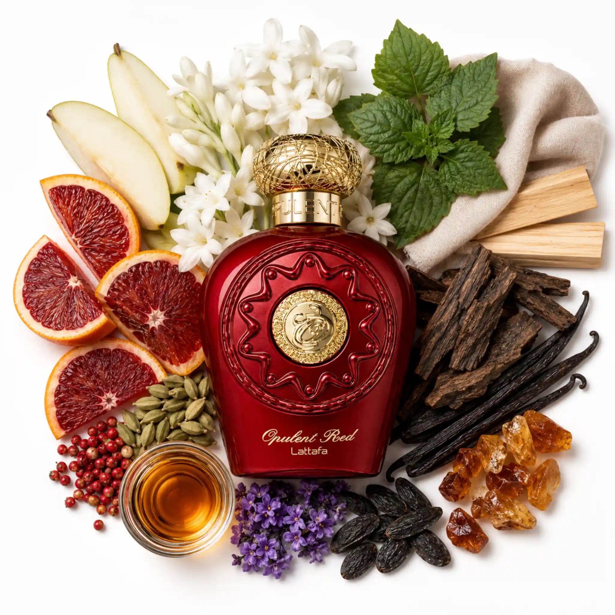 Opulent_Red_Lattafa_Eau_de_Parfum_Para_Mujer_Fondo_Blanco_Pera_Naranja
