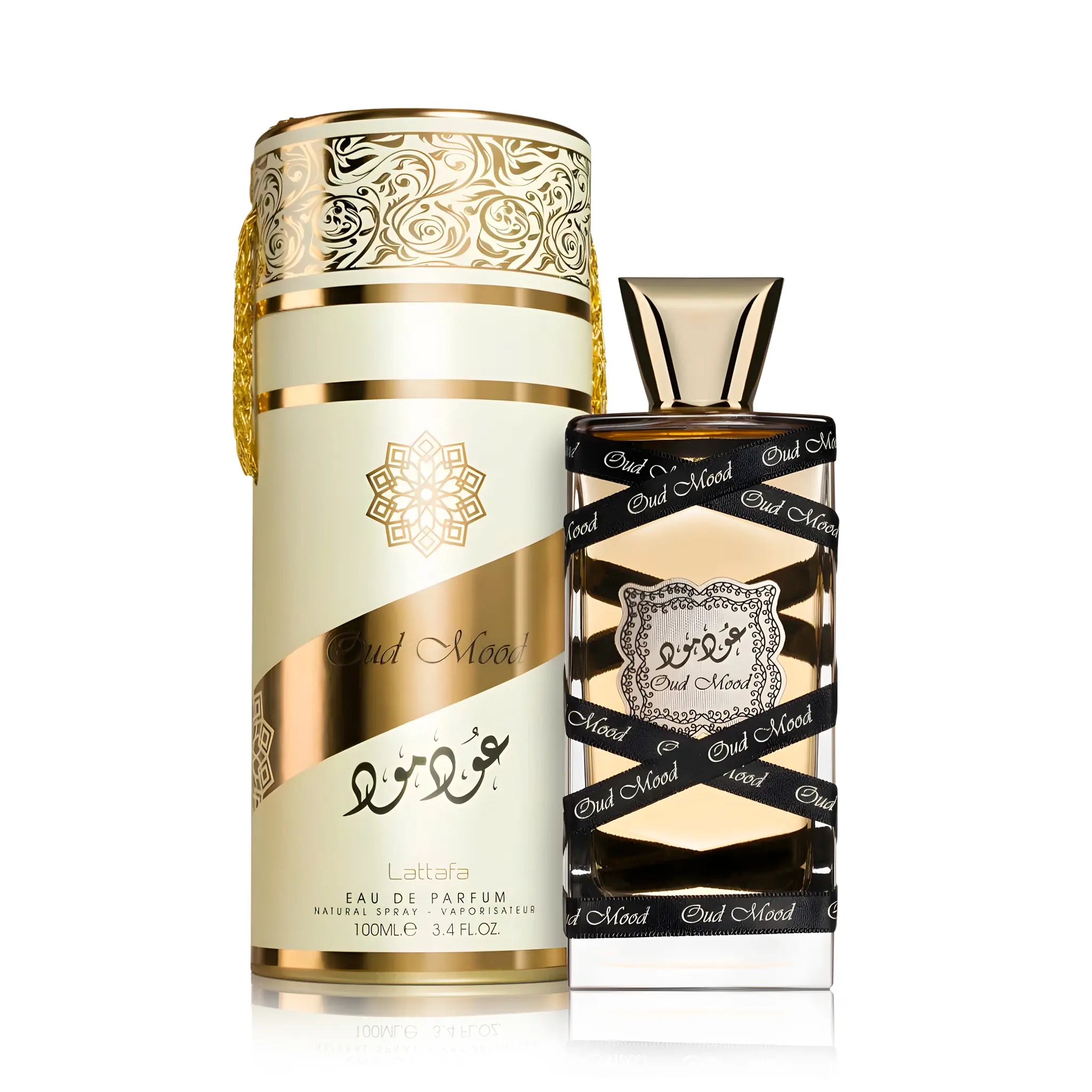 Frasco y caja del Oud Mood Lattafa Eau de Parfum Unisex