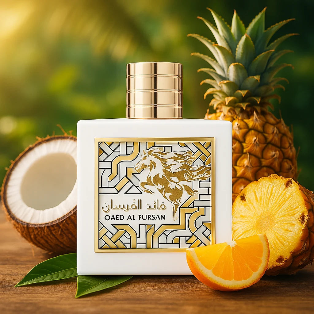 Qaed Al Fursan Unlimited Lattafa Eau de Parfum Unisex con fondo de piña y coco