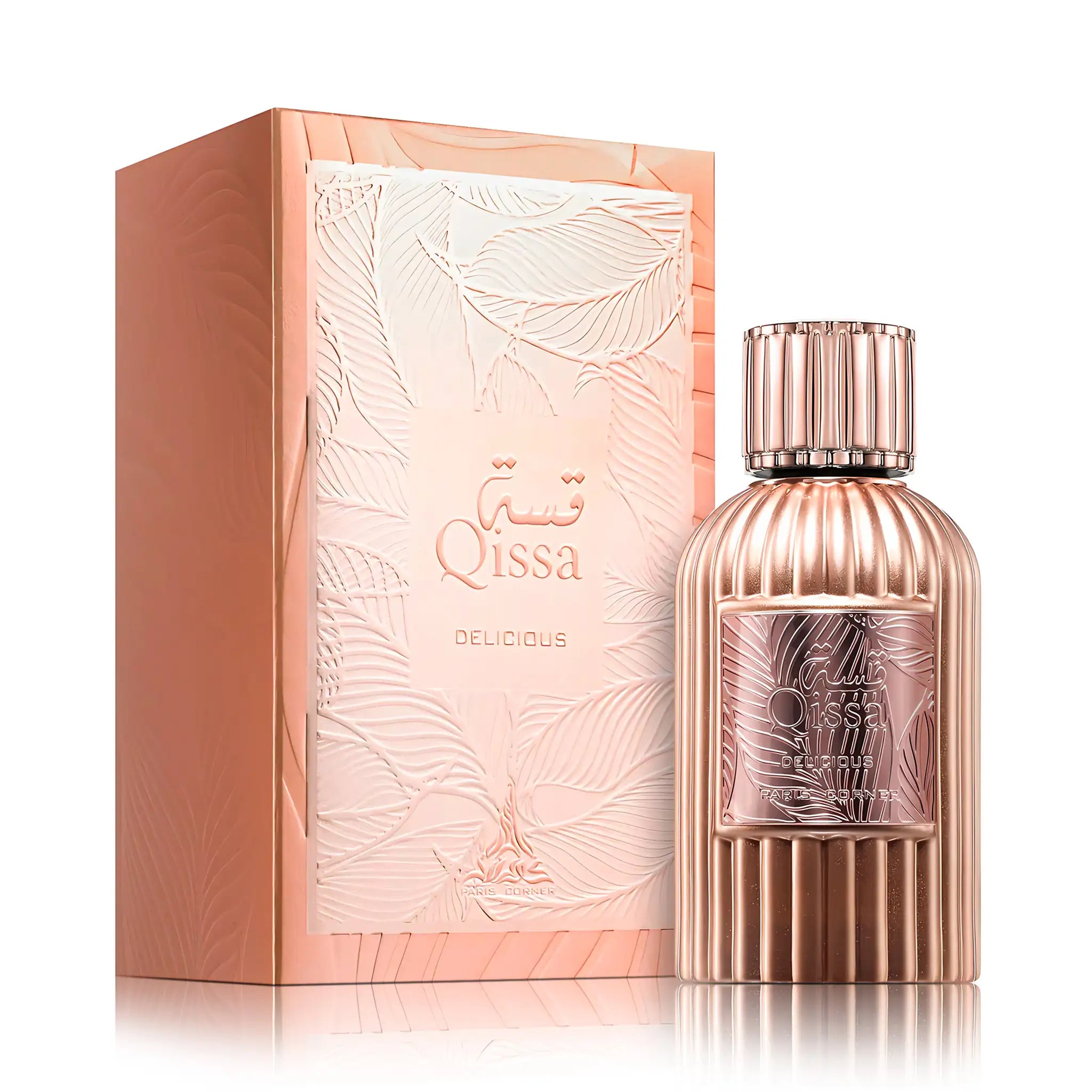 Frasco y caja de Qissa Delicious Paris Corner Eau de Parfum Para Mujer