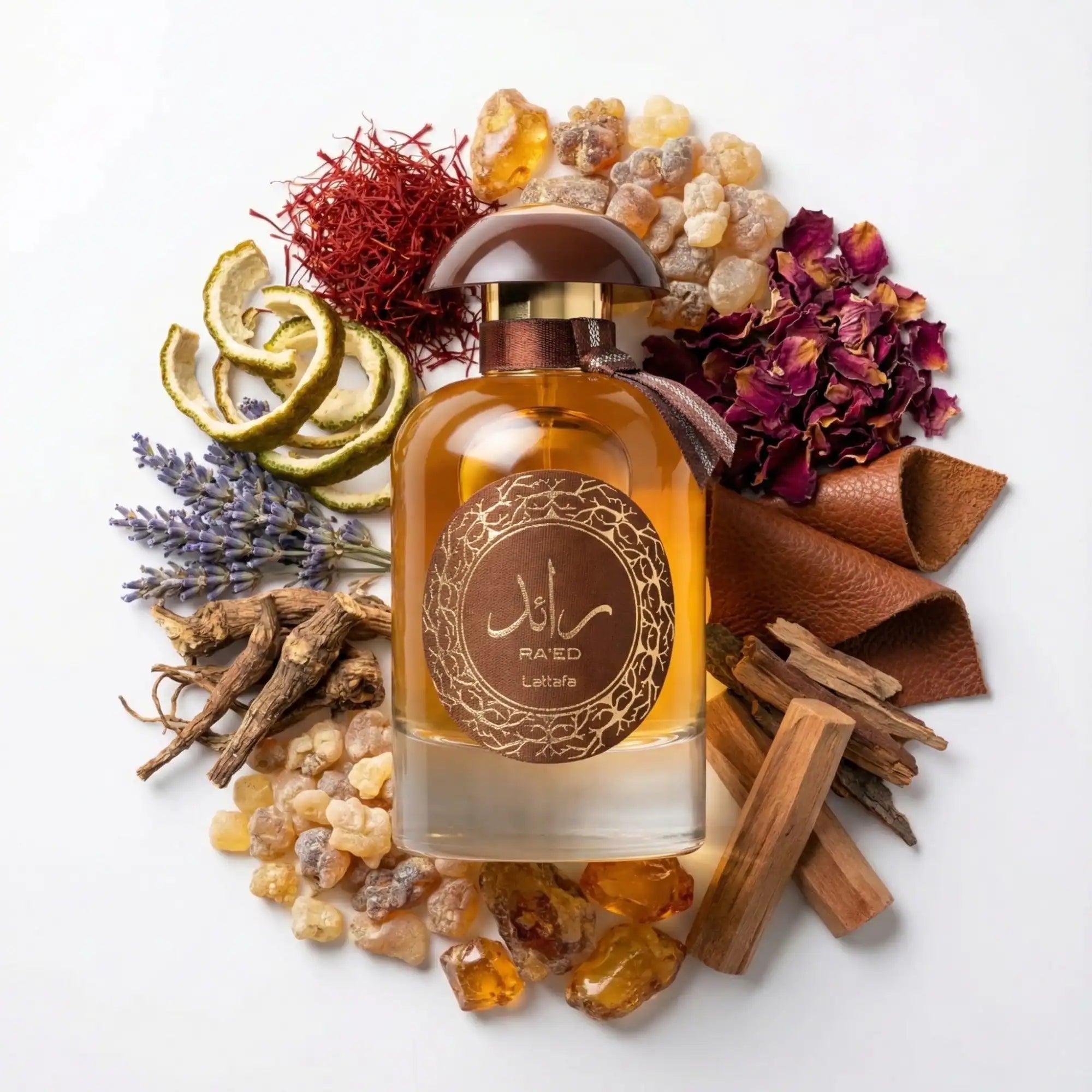 Ra_ed_Oud_Lattafa_Eau_de_Parfum_Para_Hombre_Fondo_Blanco_Azafran_Bergamota_Lavanda_Cipriol