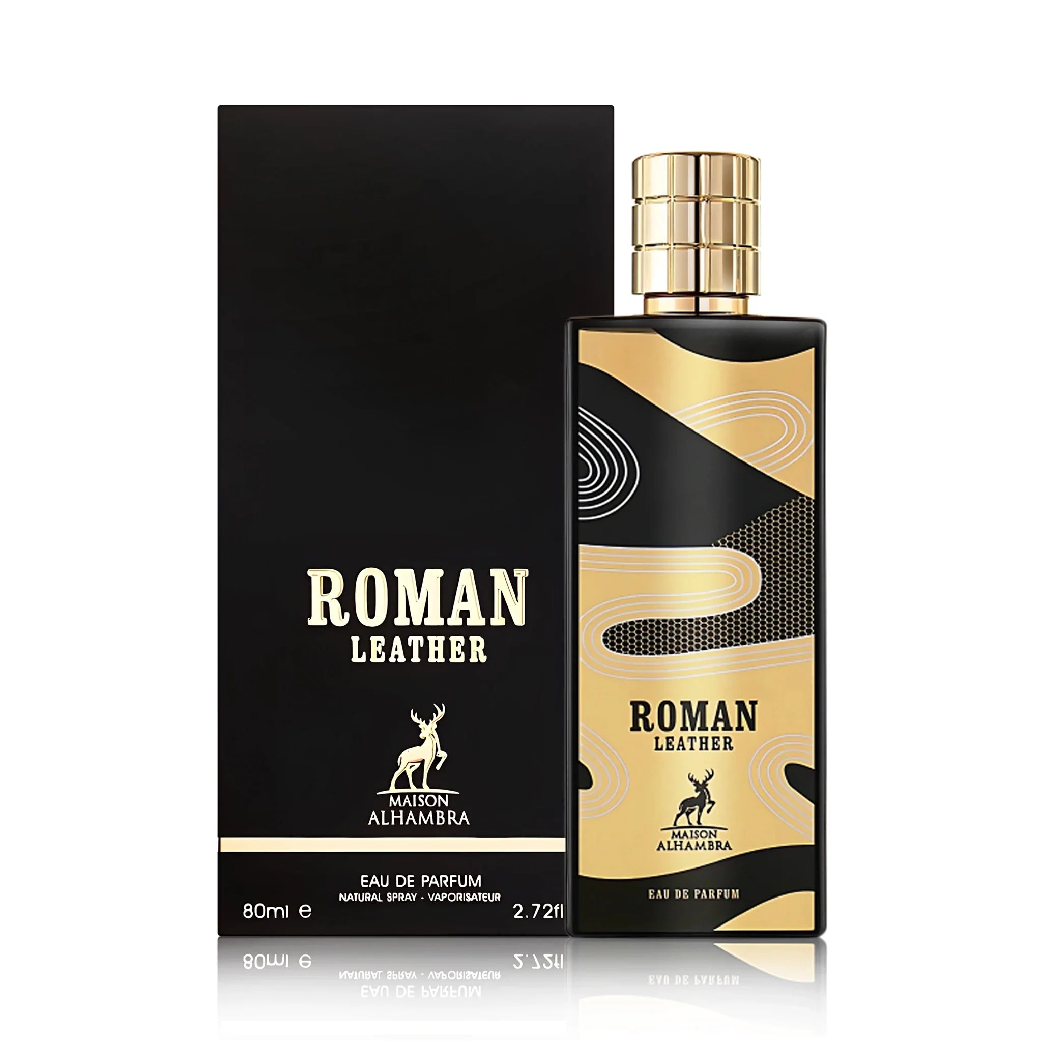 Frasco y caja del Roman Leather Maison Alhambra Eau de Parfum Unisex