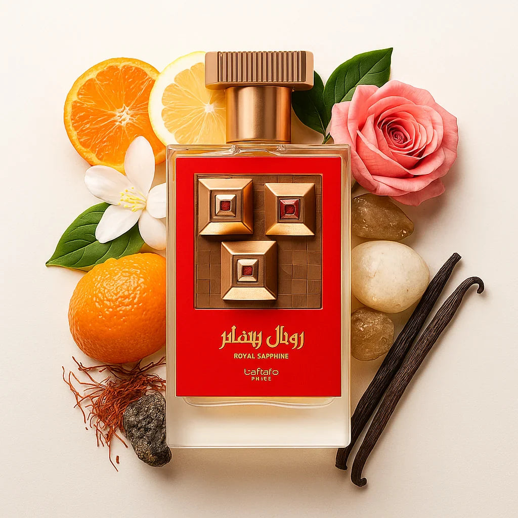 Royal_Sapphire_Lattafa_Eau_de_Parfum_Unisex_Fondo_Blanco_Azafran_Mandarina