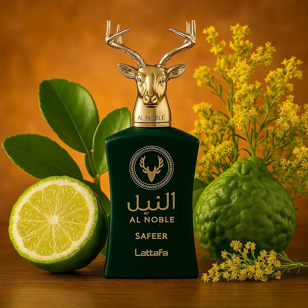 Safeer Lattafa Eau de Parfum Unisex con fondo de frutas
